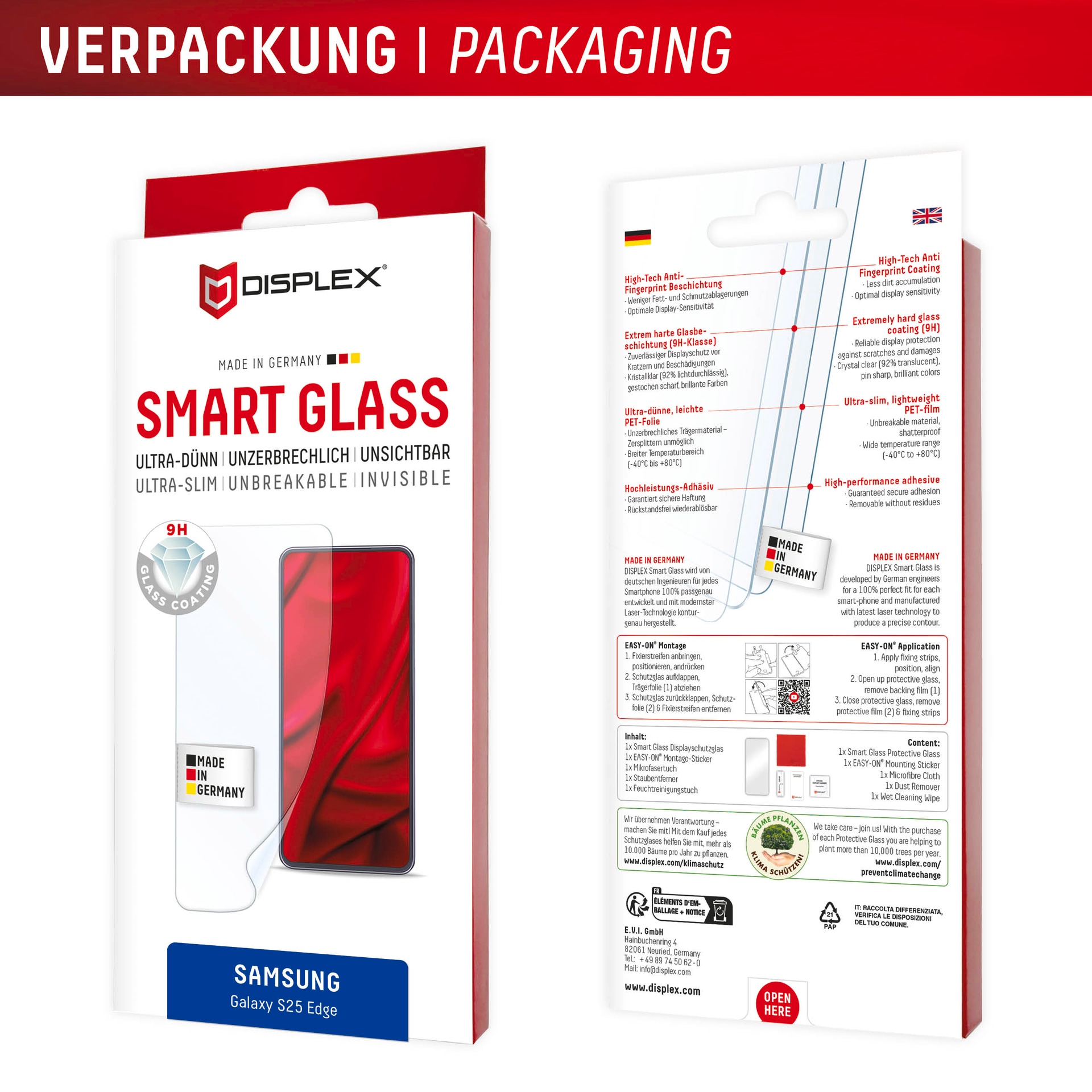 Displex Displayschutzglas »Smart Glass«, für Samsung Galaxy S25 Edge, Displayschutzfolie, Schutzfolie, Bildschirmschutz, kratz- & stossfest