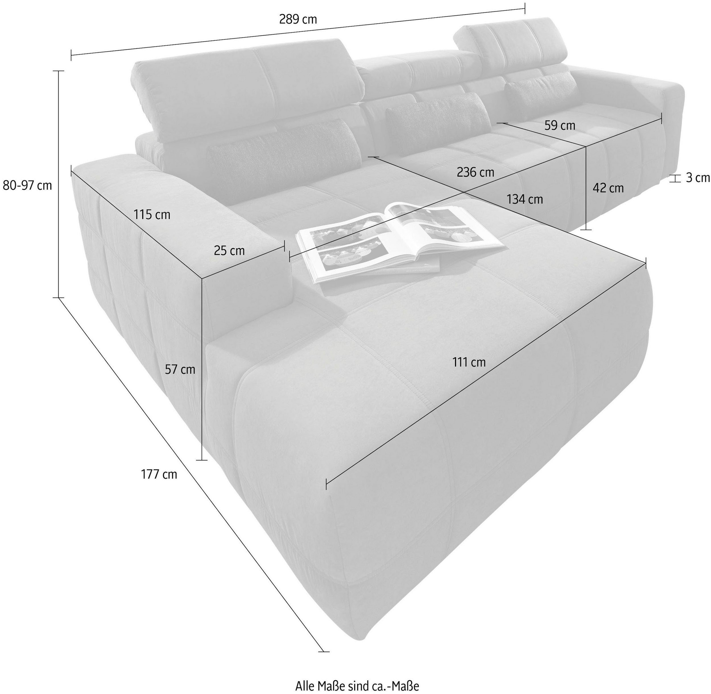 DOMO collection Ecksofa »Brandon B/T: 289/177 cm, belastbar bis 140kg/ Sitz, L-Form«, ohne Sitztiefenverstellung, Cord, creme