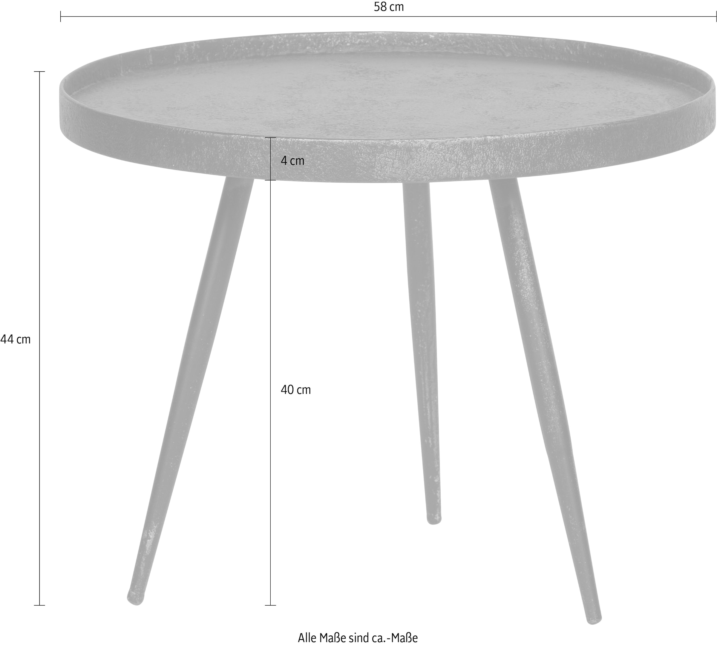 WOOOD Beistelltisch »Bounds mit Multiplex-Zinkbeschichtung und Metallbeinen Ø 58 x H 44 cm« 4 cm Randerhöhung, Tragkraft 20 kg, Metallbeine Höhe 40 cm