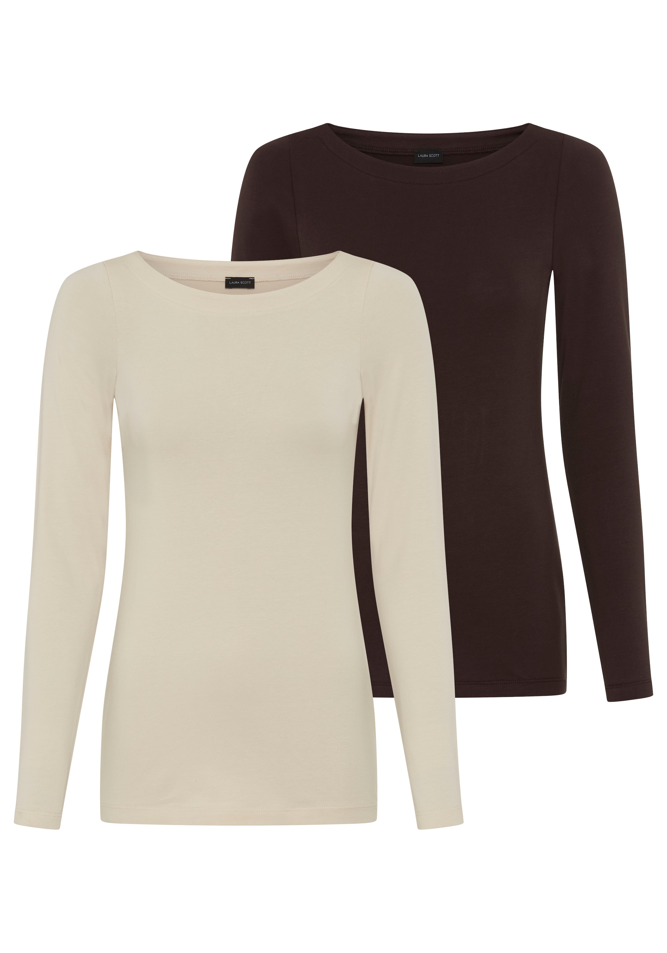 Laura Scott T-shirt à manches longues »mit U-Boot Ausschnitt« Paquet, pack de 2,  coupe ajustée, longueur couvrant les hanches, encolure bateau