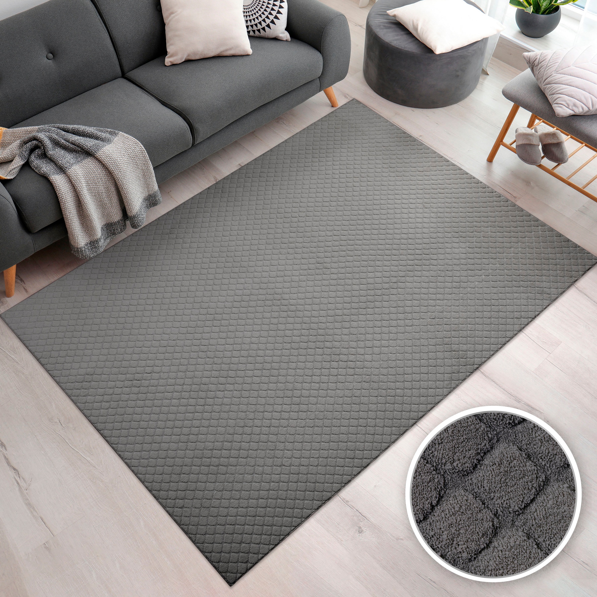 Paco Home Teppich »Rotterdam 591«, rechteckig, 4 mm Höhe, Kurzflor, Uni Farben, Rauten Muster, 3D Effekt, weich & kuschelig