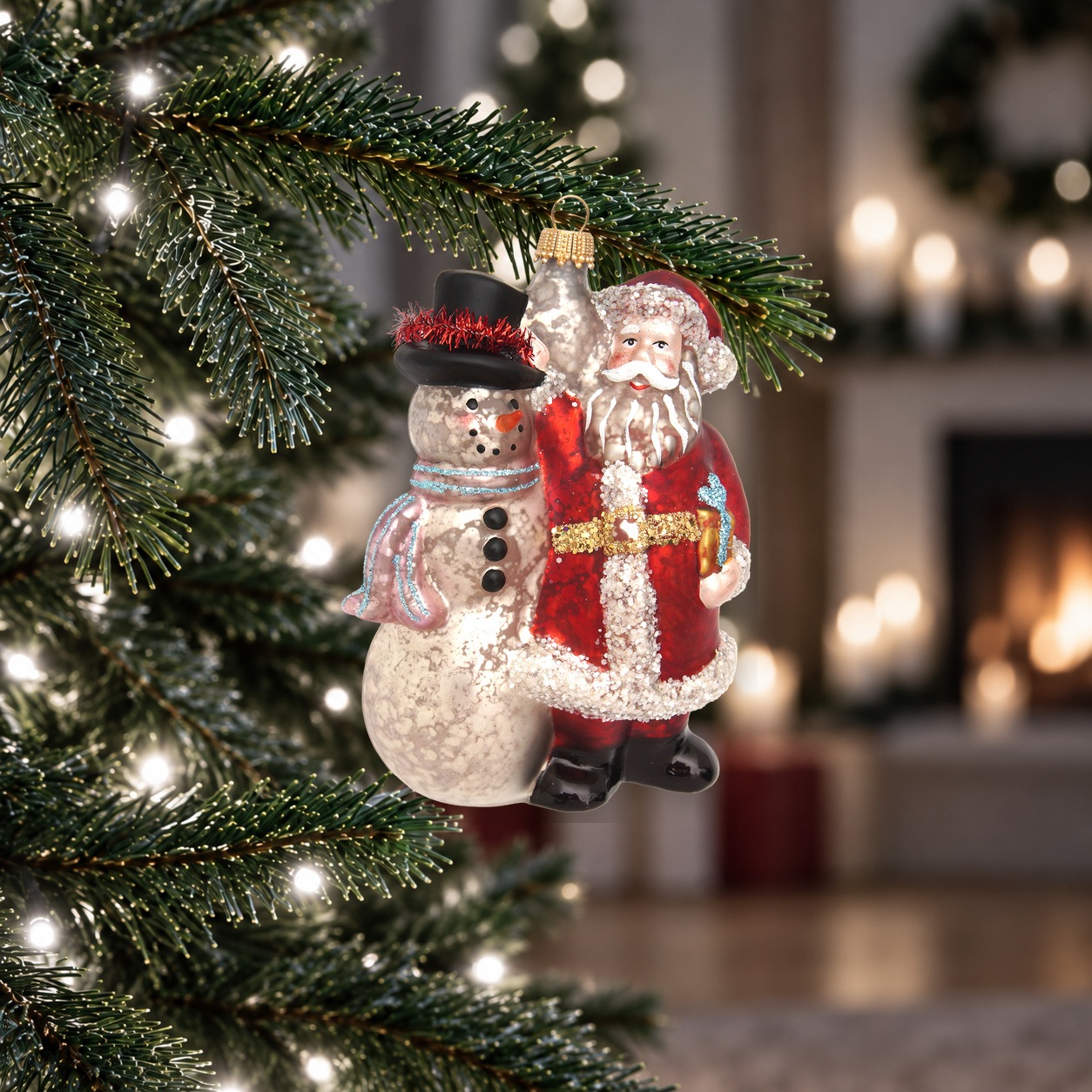 Krebs Glas Lauscha Décorations pour l'arbre de Noël »Santa und Schneemann Nostalgisch« Verre, 1 pièce