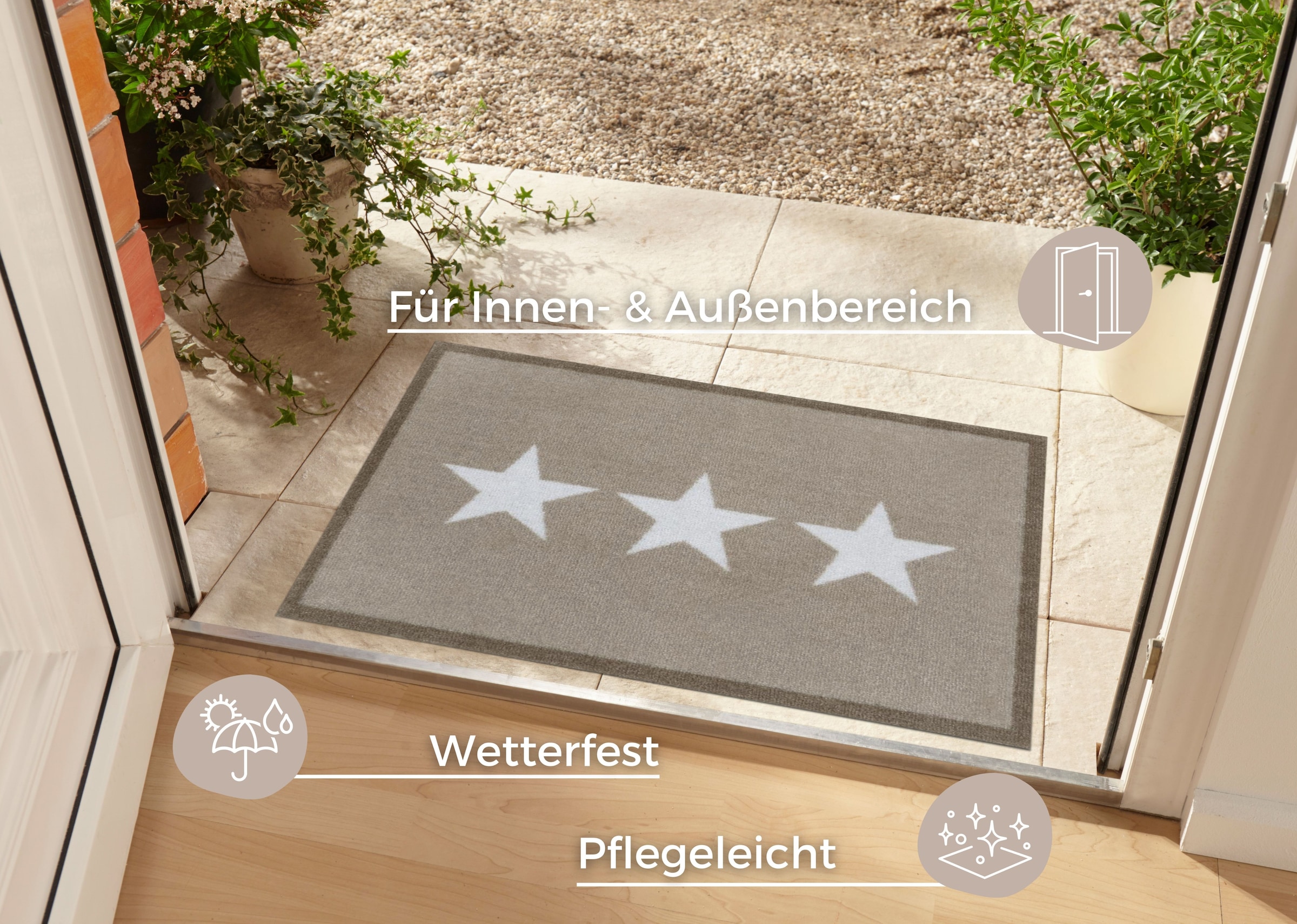 HANSE Home Fussmatte »Sterne, Türmatte«, rechteckig, 7 mm Höhe, Schmutzfangmatte, Innen und Aussen, Rutschfest, Wetterfest, Waschbar