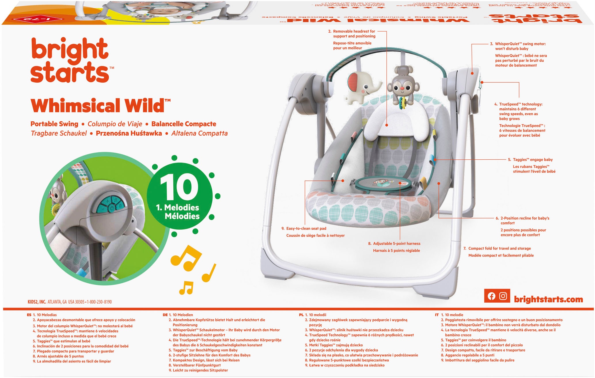 Bright Starts Babywippe »Whimsical Wild Portable Swing« bis 9 kg mit Sound-Effekt