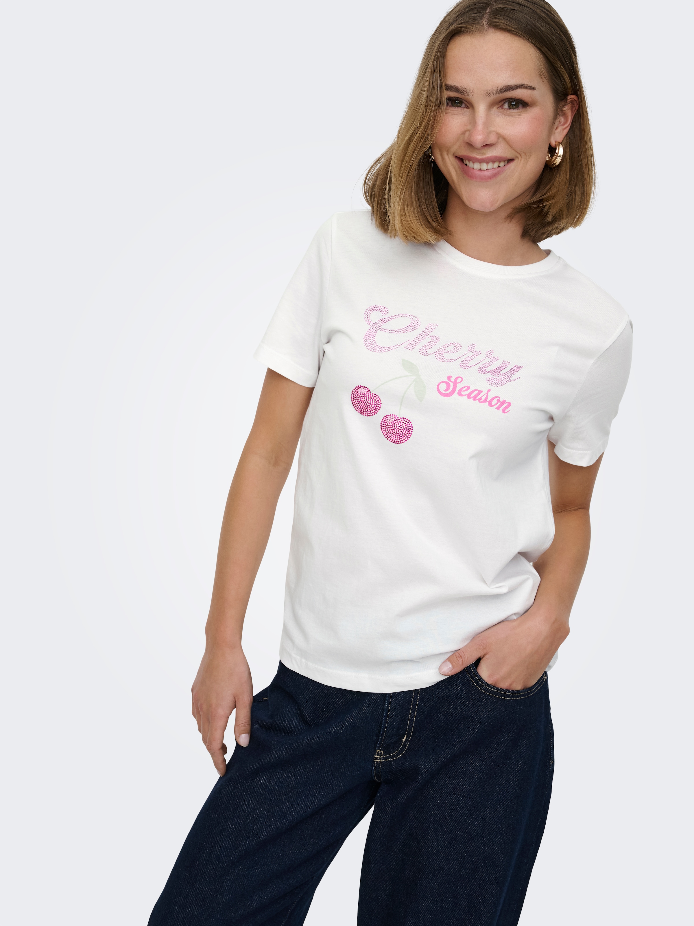 Image of ONLY Kurzarmshirt "ONLNIKITA REG S/S TOP BOX JRS" Baumwolle, regular fit, Rundhals, Regular Waist