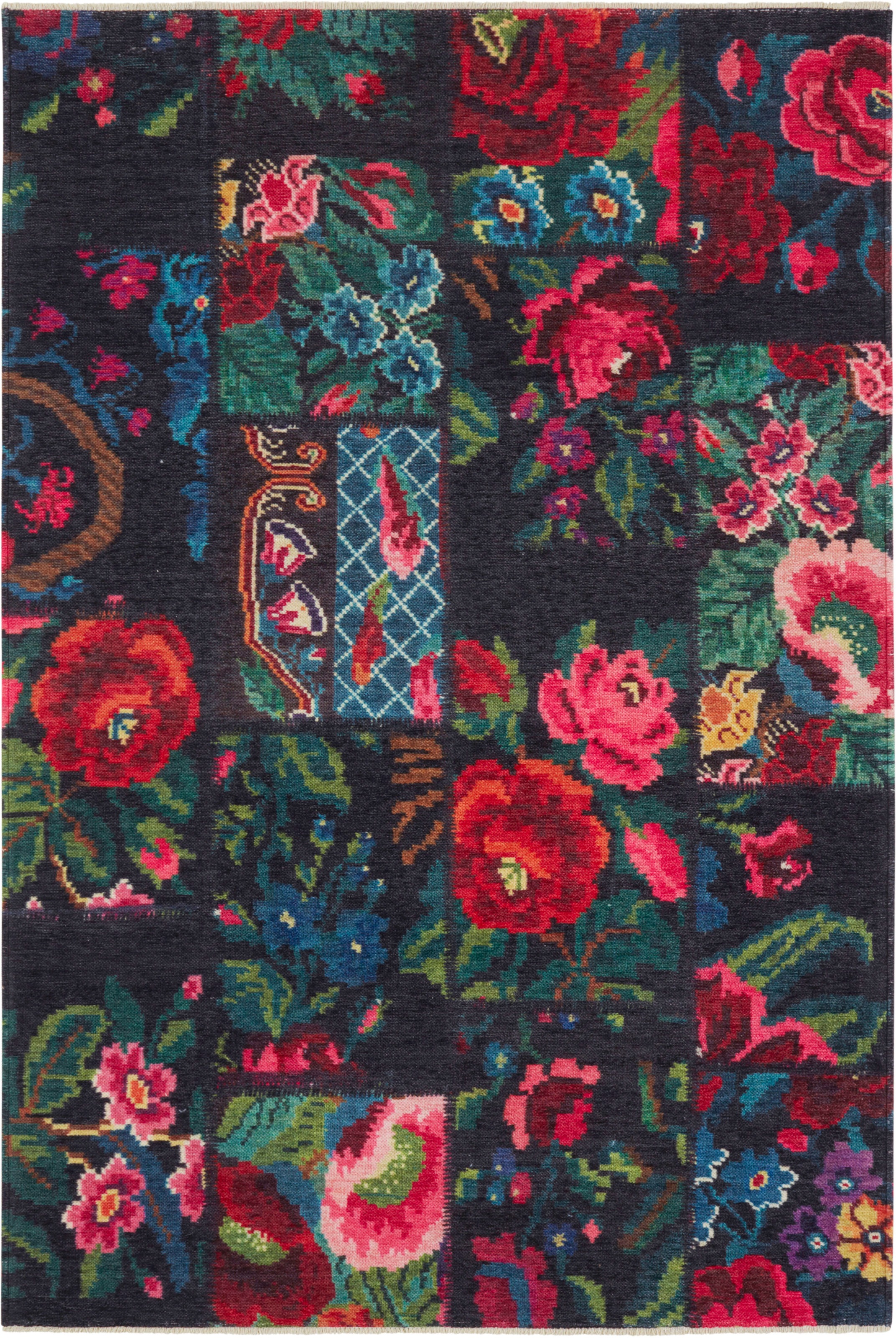 Image of NOURISTAN Teppich »Kelim Patchwork Dolnar«, rechteckig, 7 mm Höhe, Design Orient Optik, Floral, Rosen, Wohnzimmer, Schlafzimmer, Arbeitszimmer, Robust, Pflegeleicht, Blumen bei Ackermann Versand Schweiz