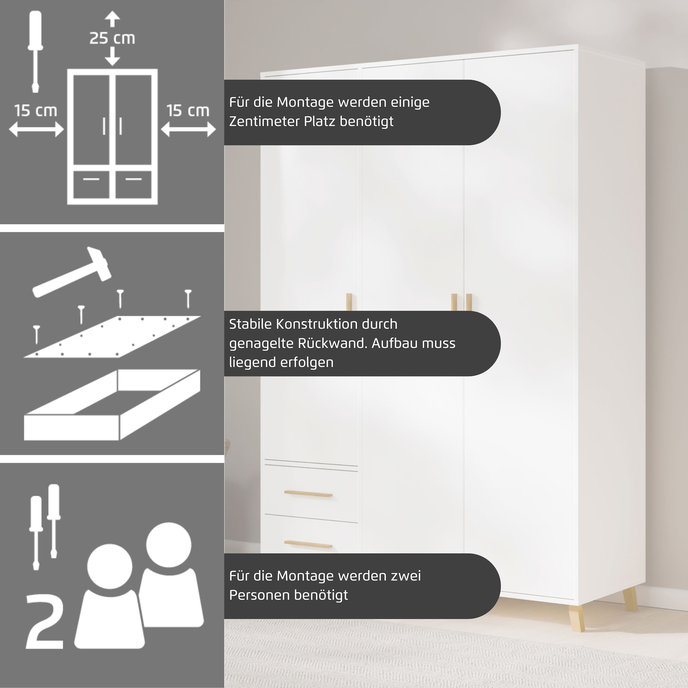 rauch Drehtürenschrank »Kleiderschrank Schrank Garderobe SHINJO Breiten 93/140/187 cm« in 3 verschiedenen Ausstattungen BASIC/CLASSIC/PREMIUM,  Griffe und Füsse aus Massivholz mit 2 Schubladen MADE IN GERMANY
