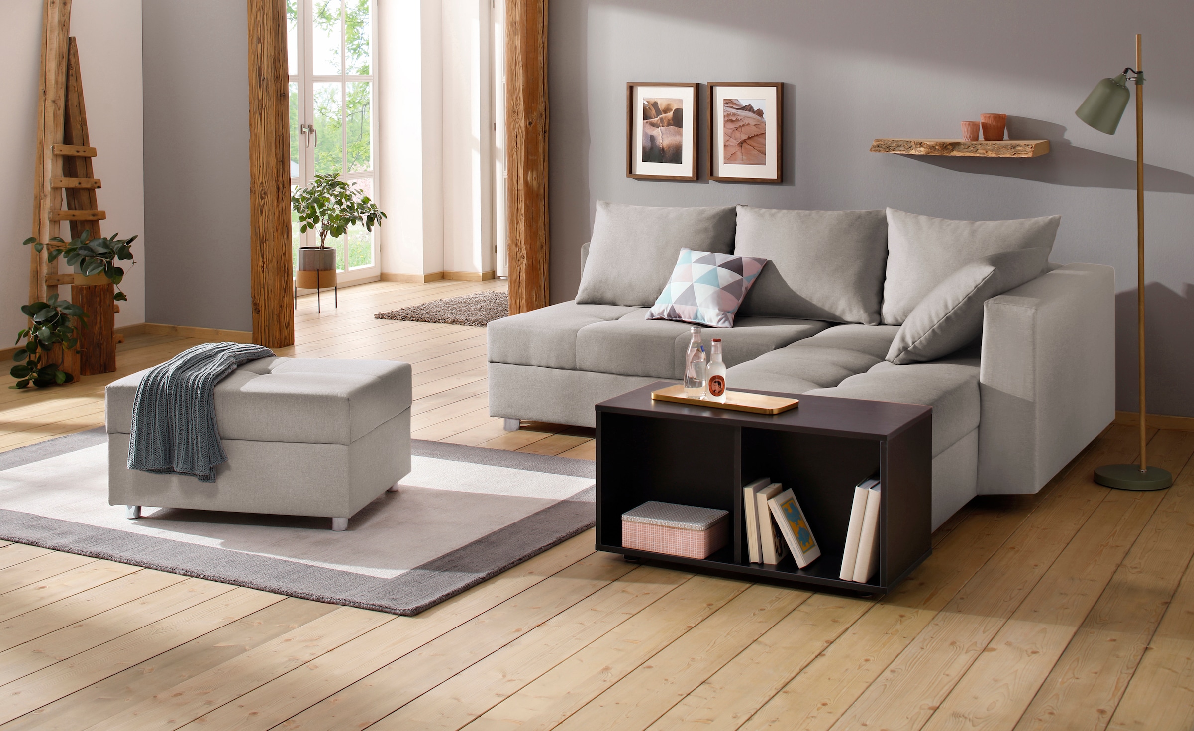 Home affaire Ecksofa »Italia L-Form, B: 217 cm« Schlaffunktion, Bettkasten & 1 Zierkissen, Federkern