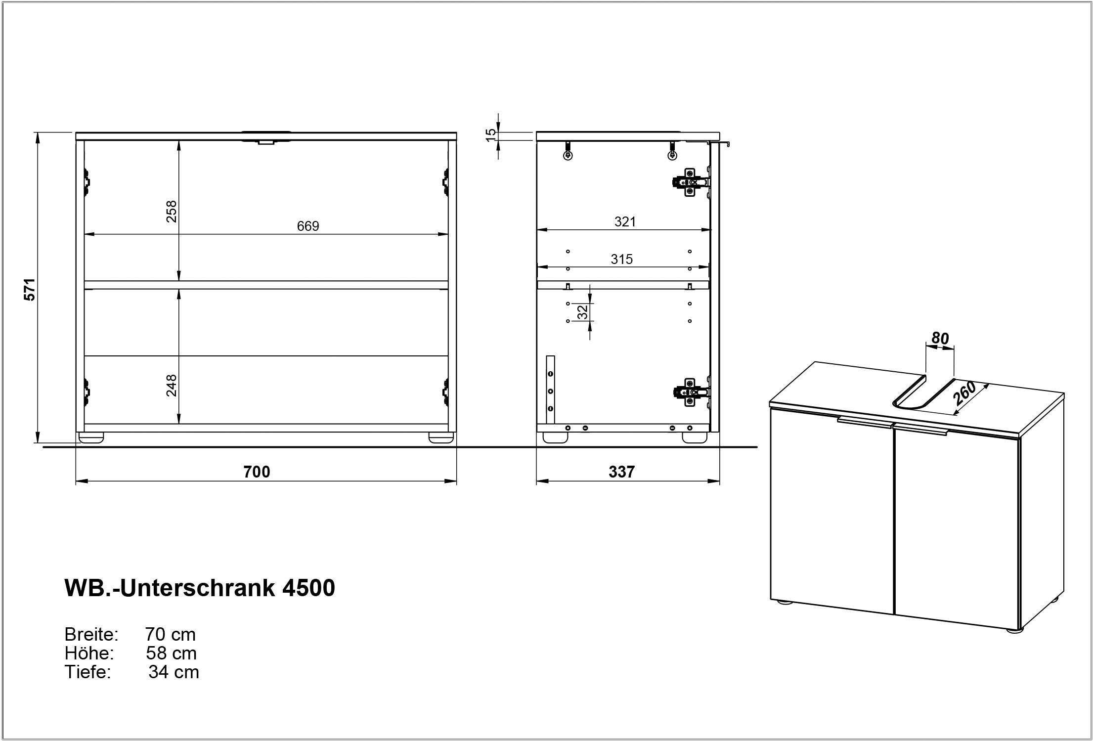 andas Waschbeckenunterschrank »Majtum mit Siphonausschnitt, Türen mit Soft-Close-Funktion«, Breite 70 cm, widerstandsfähige Oberfläche, Made in Germany