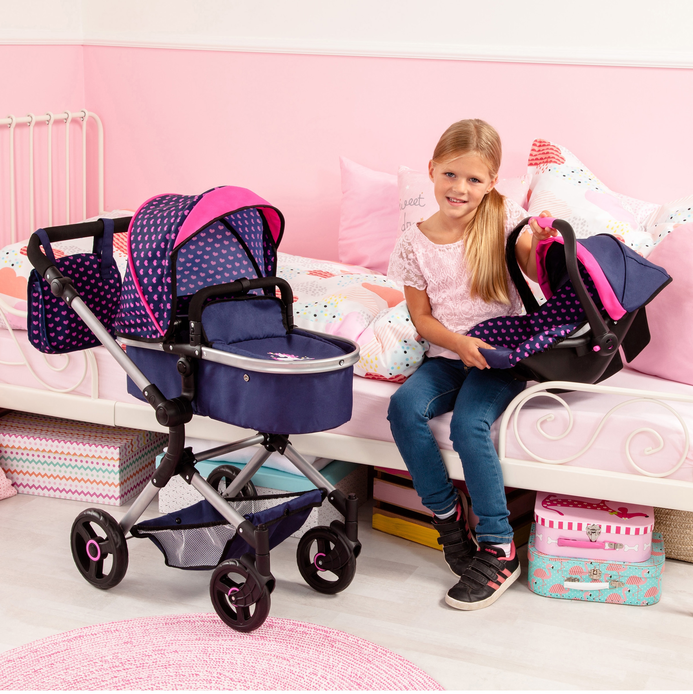 Bayer Kombi-Puppenwagen »Vario, Blau/Pink«, inkl. Wickeltasche