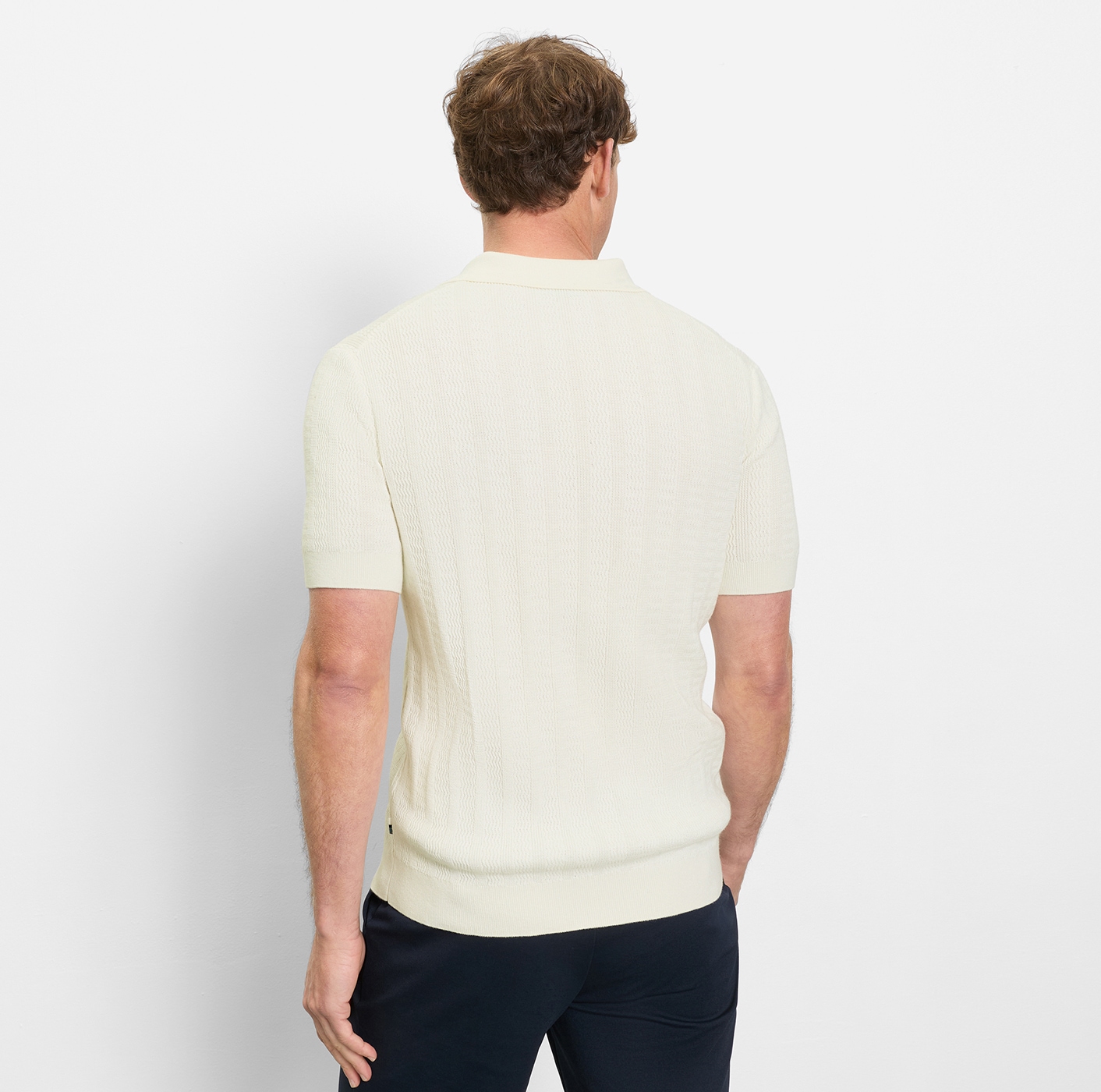 OLYMP T-shirt à manches courtes mit Flecht-Muster und Polokragen, Strick