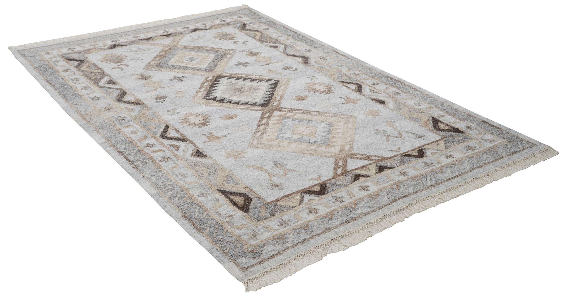 Image of THEKO Wollteppich »Kena 424«, rechteckig, 5 mm Höhe, reine Wolle, Kurzflor, mit Fransen, ideal im Wohnzimmer & Schlafzimmer bei Ackermann Versand Schweiz