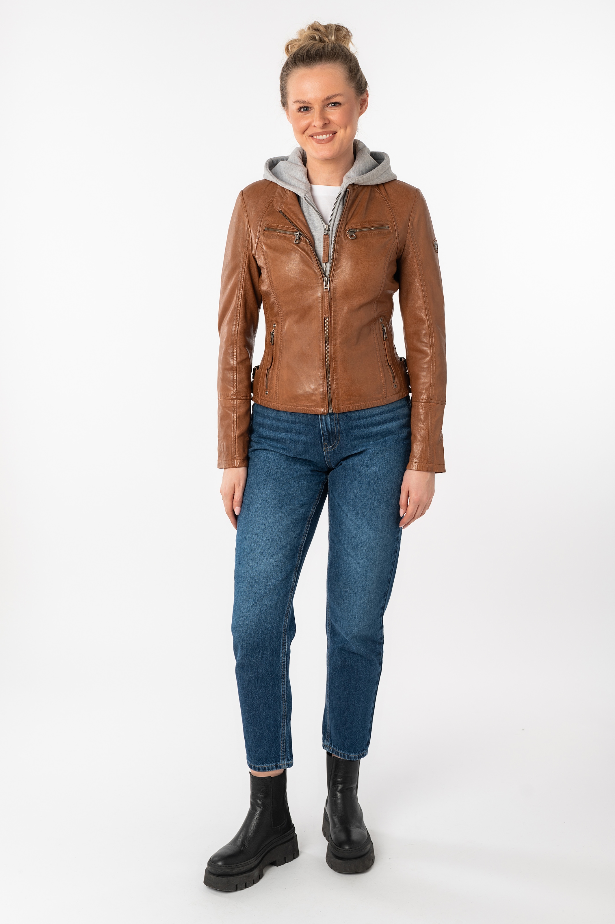 Mauritius Lederjacke »NOLA«, mit Kapuze, Two-in-One Style - mit abnehmbarer Jersey-Kapuze