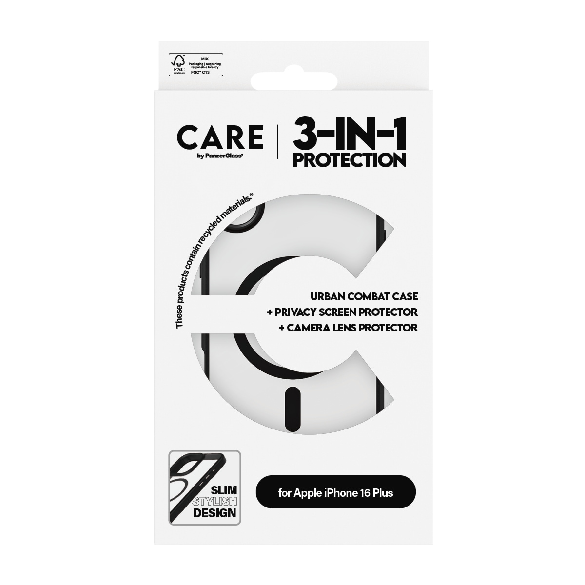 CARE by PanzerGlass Displayschutzglas »3-in-1 Protection, Privacy Glass, Case, Lens Cover«, für Apple iPhone 16 Plus, Displayschutzfolie, Schutzfolie, Bildschirmschutz, kratz- & stossfest