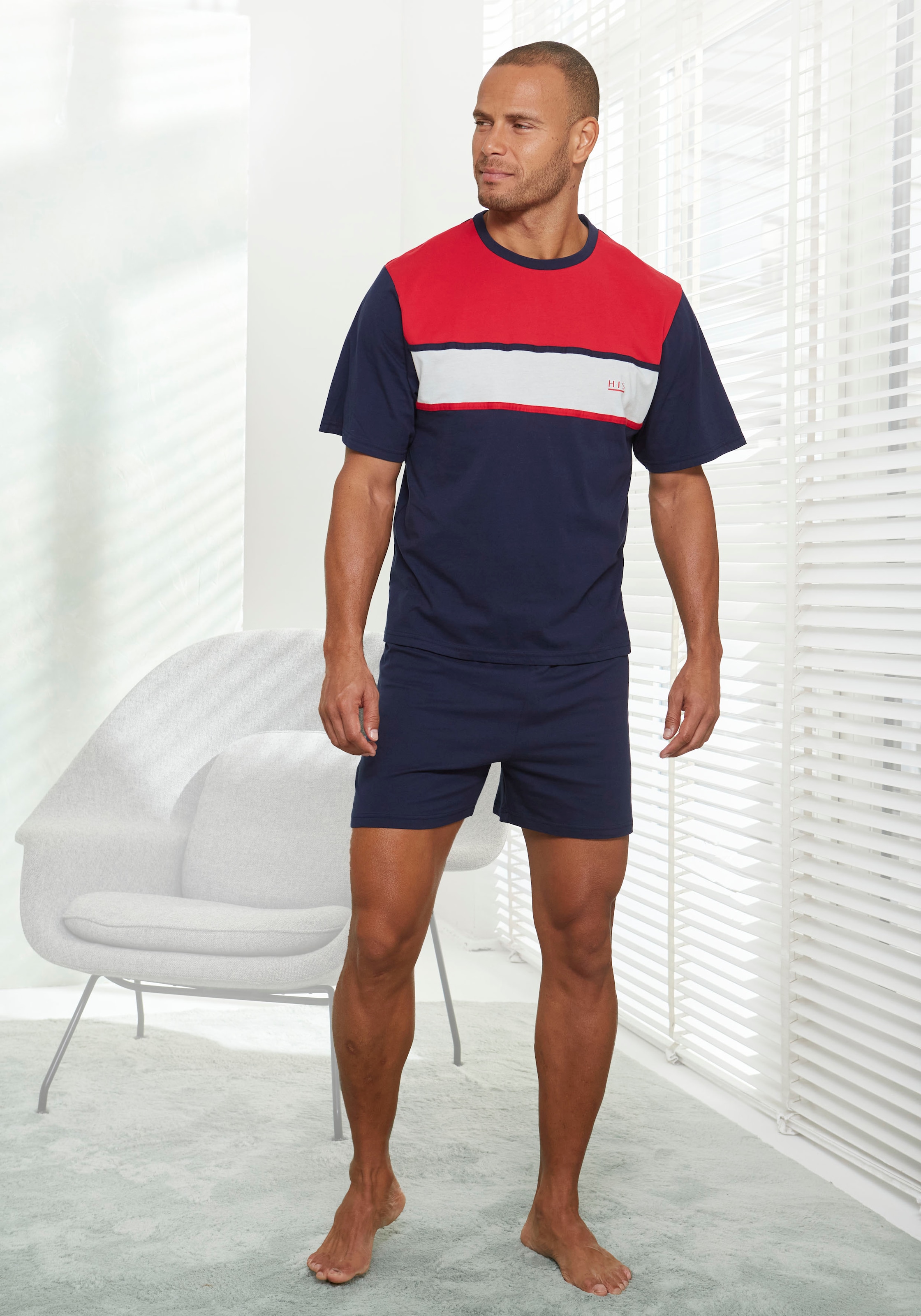 H.I.S Pyjama 1 Stück, 2 pièces Schlafanzug mit breitem Streifen
