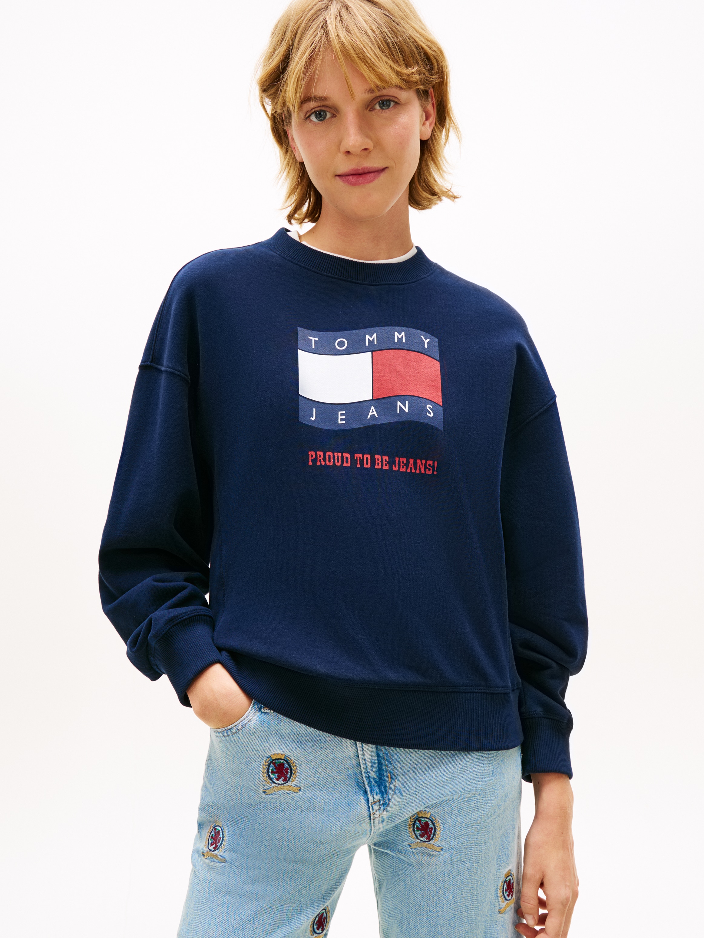 Image of Tommy Jeans Sweatshirt "TJW BXY WAVY FLAG CREW EXT", Boxy Fit mit Rundhals