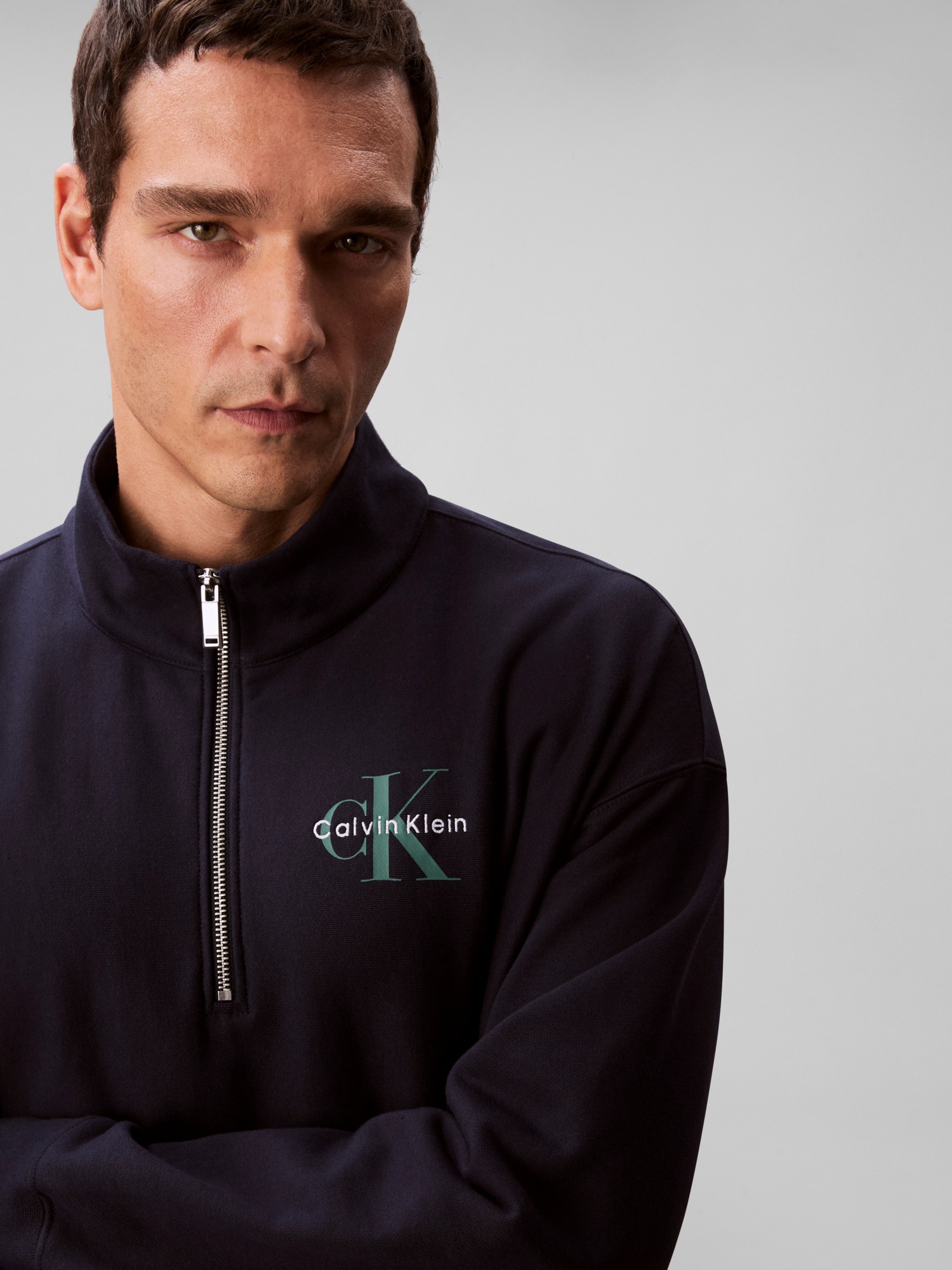 Calvin Klein Jeans Sweatshirt »LS EU 350TERRY MICRO MONOLOGO QT« Regular fit, Stehkragen und Reissverschluss