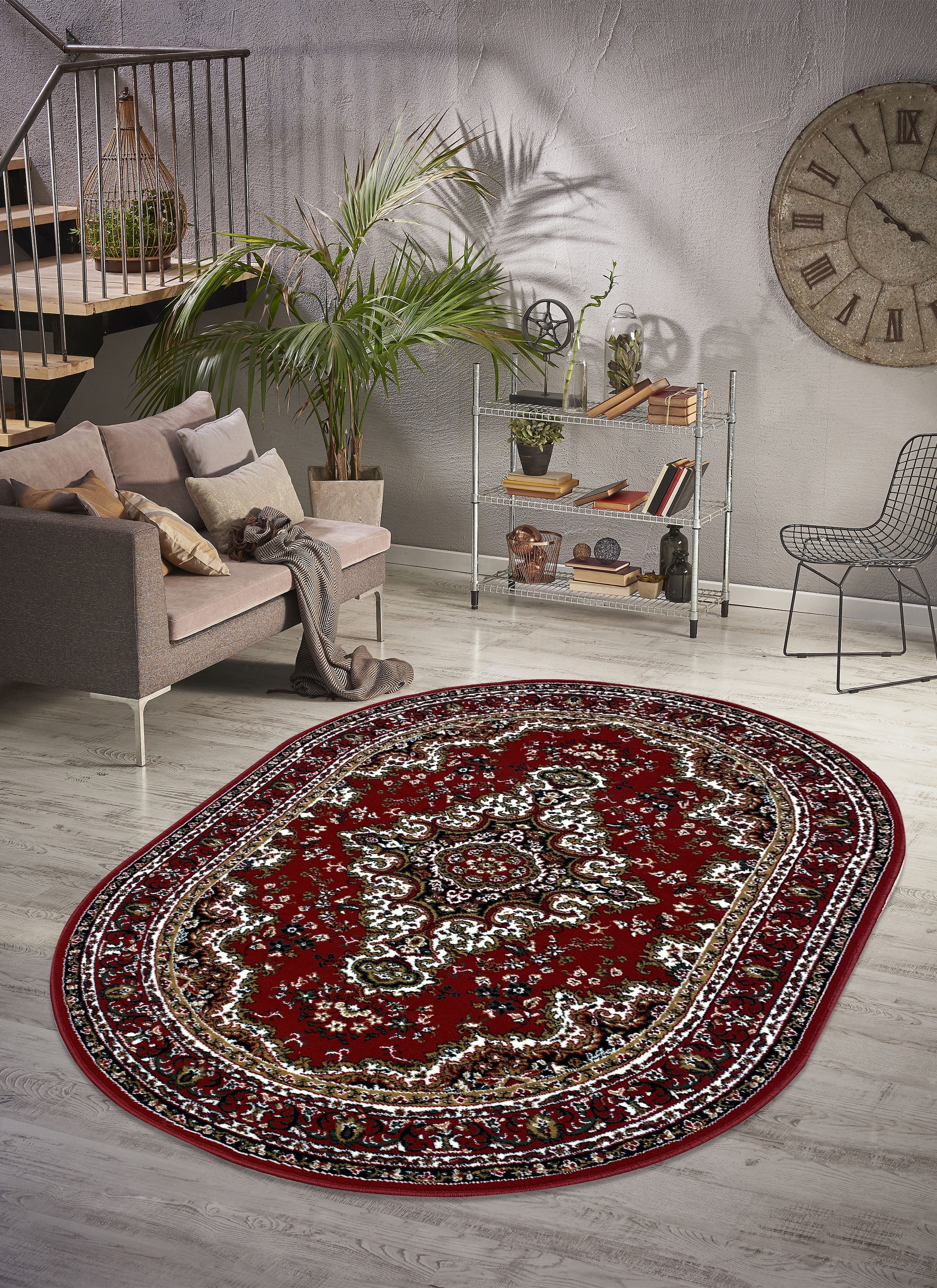 my home Teppich »Oriental, Made in Belgium«, oval, 7 mm Höhe, Orient-Optik, mit Bordüre, Kurzflor, pflegeleicht, elegant