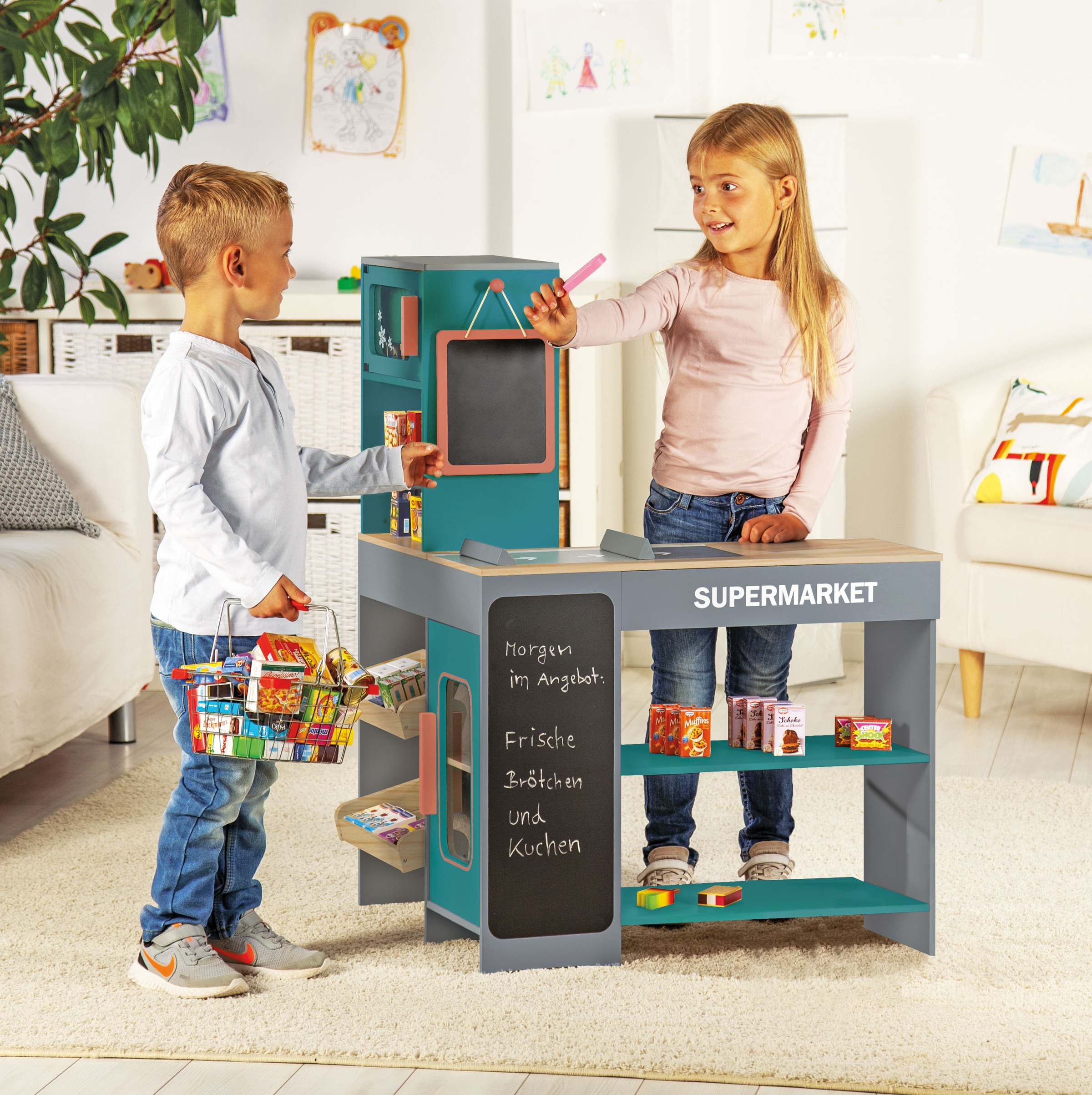Tanner Kaufladen "Moderner Supermarkt" inkl 40 Kaufladenminiaturen; aus Holz
