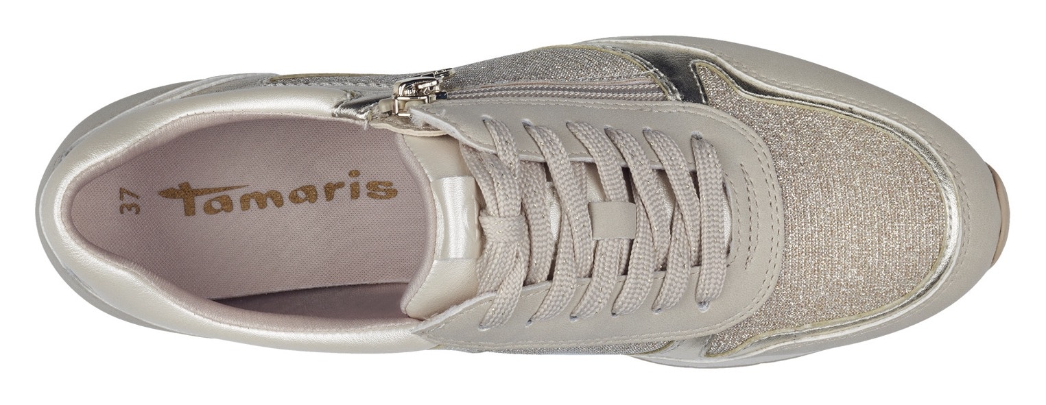 Tamaris Plateausneaker, Freizeitschuh, Halbschuh, Schnürschuh mit dezenten Metallic-Details