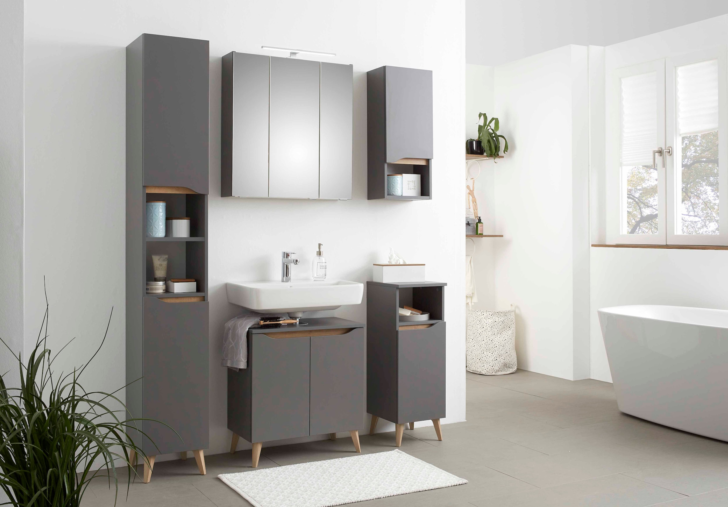 Saphir Armoire sous lavabo »Quickset Unterbeckenschrank, 60 cm breit, 2 Türen« meuble sous-lavabo avec découpe siphon, sans lavabo, sans poignées