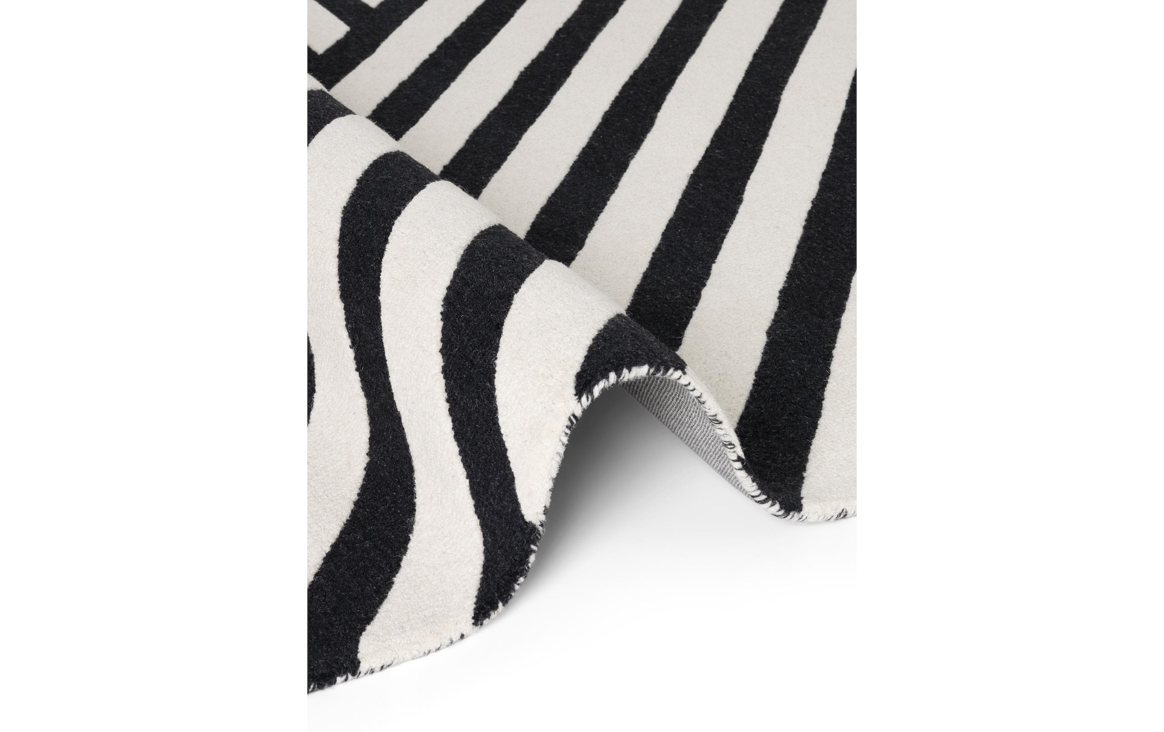ELLE DECORATION Teppich »Noir« rechteckig 12 mm Höhe Wolle, Natur, Wohnzimmer, schwarz weiss, Modern, Geometrisch, Streifen