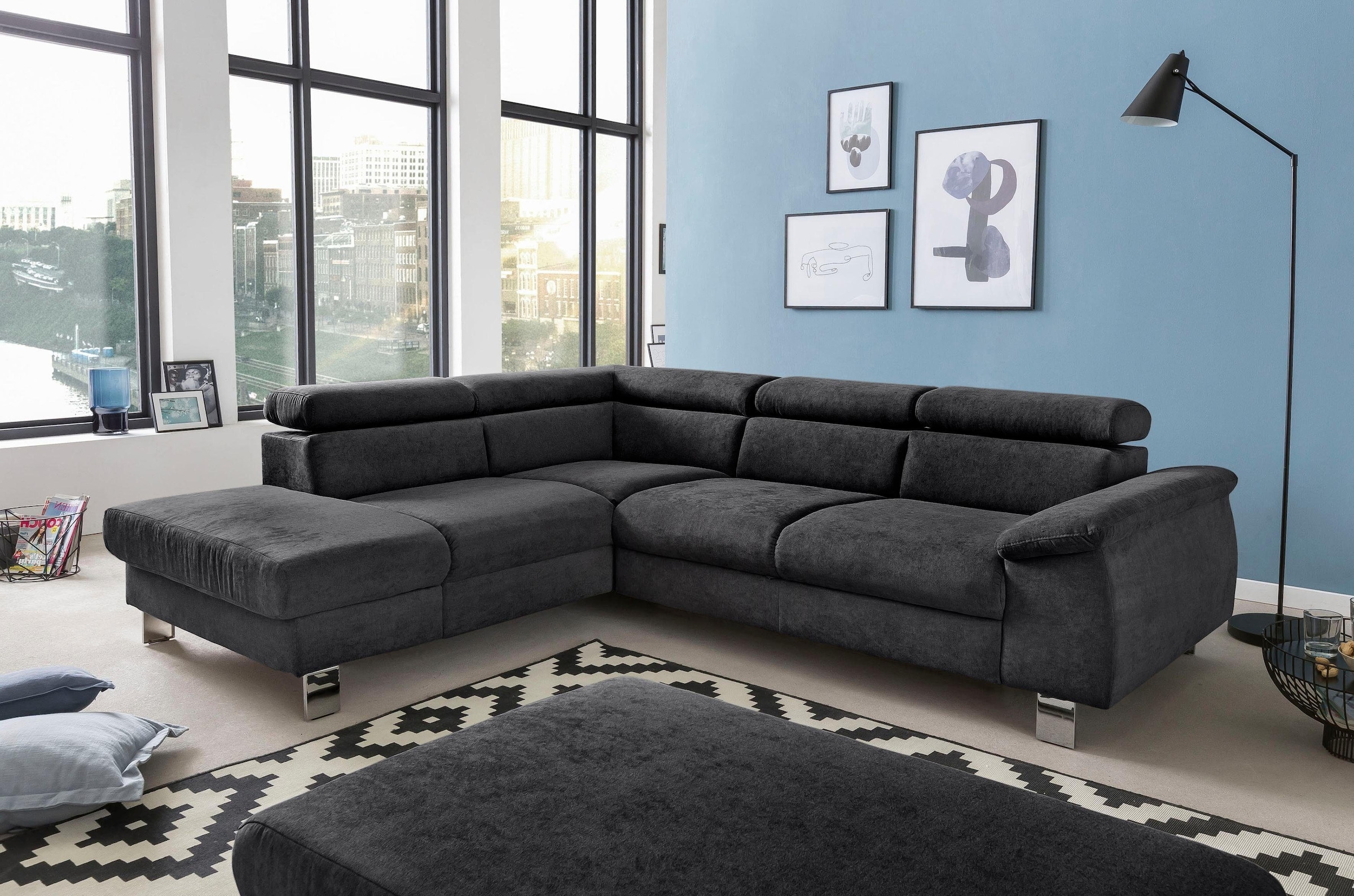 COTTA Polstergarnitur »Komaris«, (Set), Set: bestehend aus Ecksofa und Hocker, Kopfteilverstellung