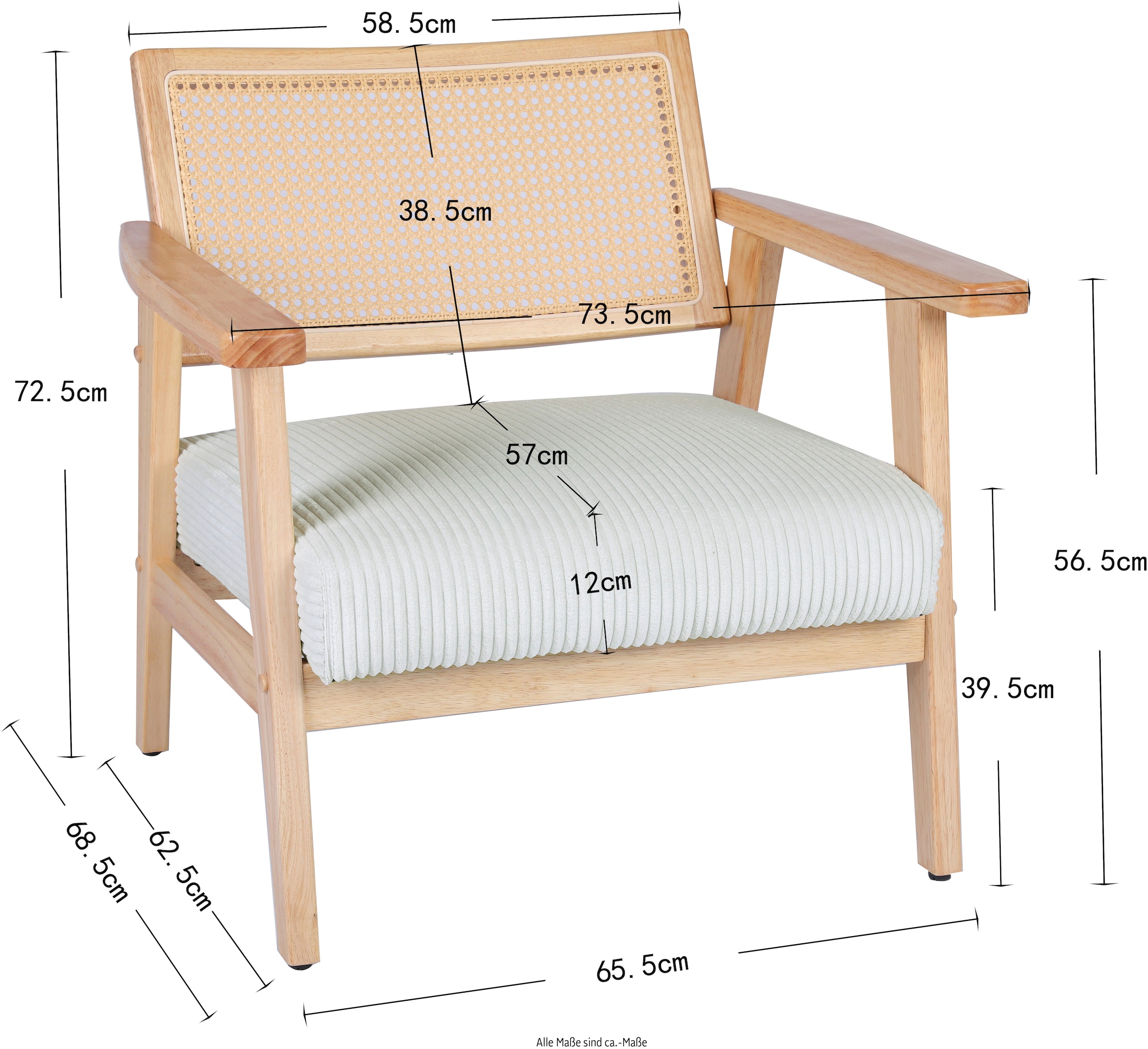 Home affaire Loungesessel »VILLAINE«, Einzelsessel, Rattan-Sessel mit Wiener Geflecht, Cord, Webstoff