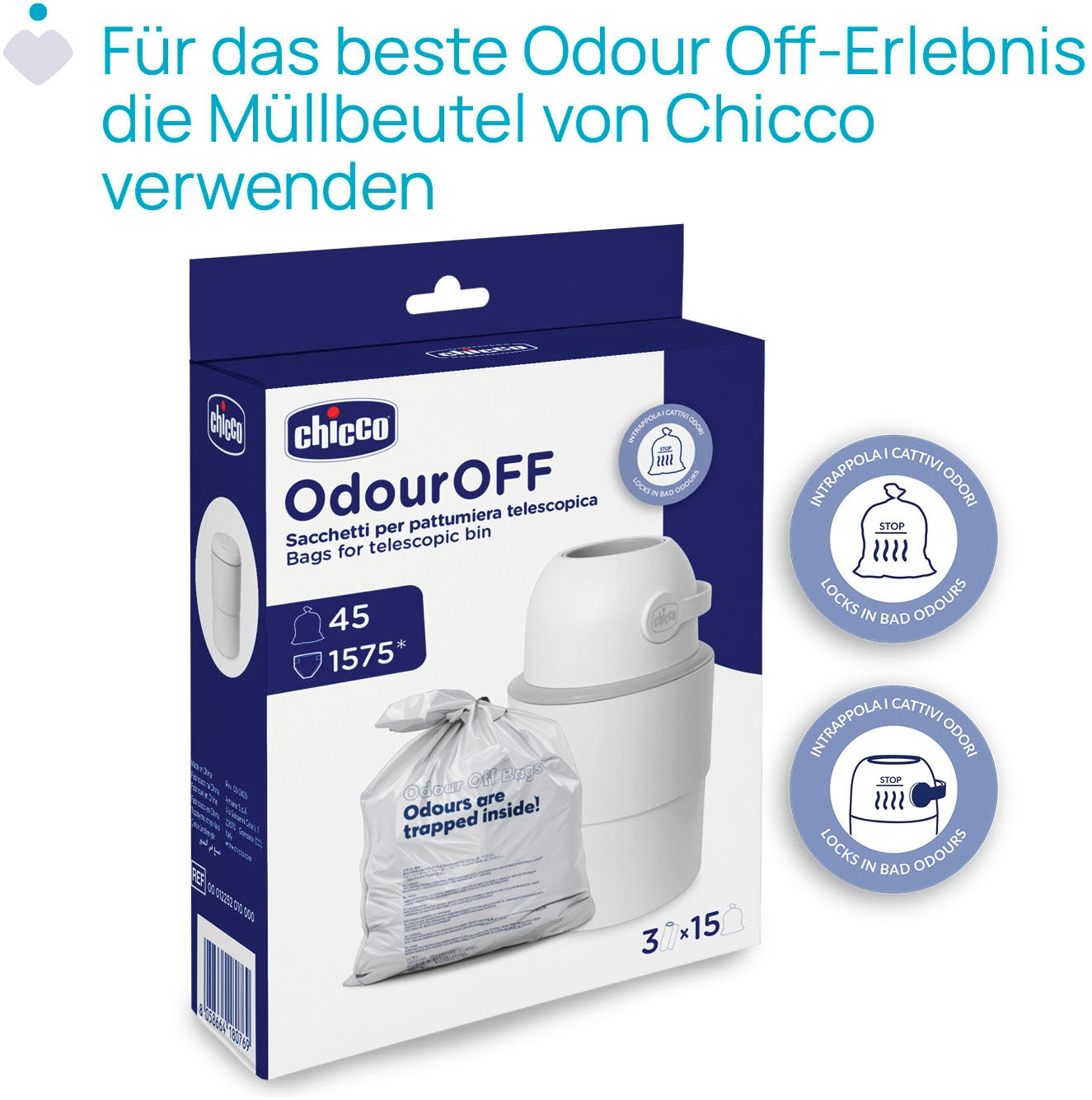 Chicco Windeleimer »Odour Off«, inkl. 1 Pack Müllbeutel Odouzr off; teilweise aus recyceltem Material
