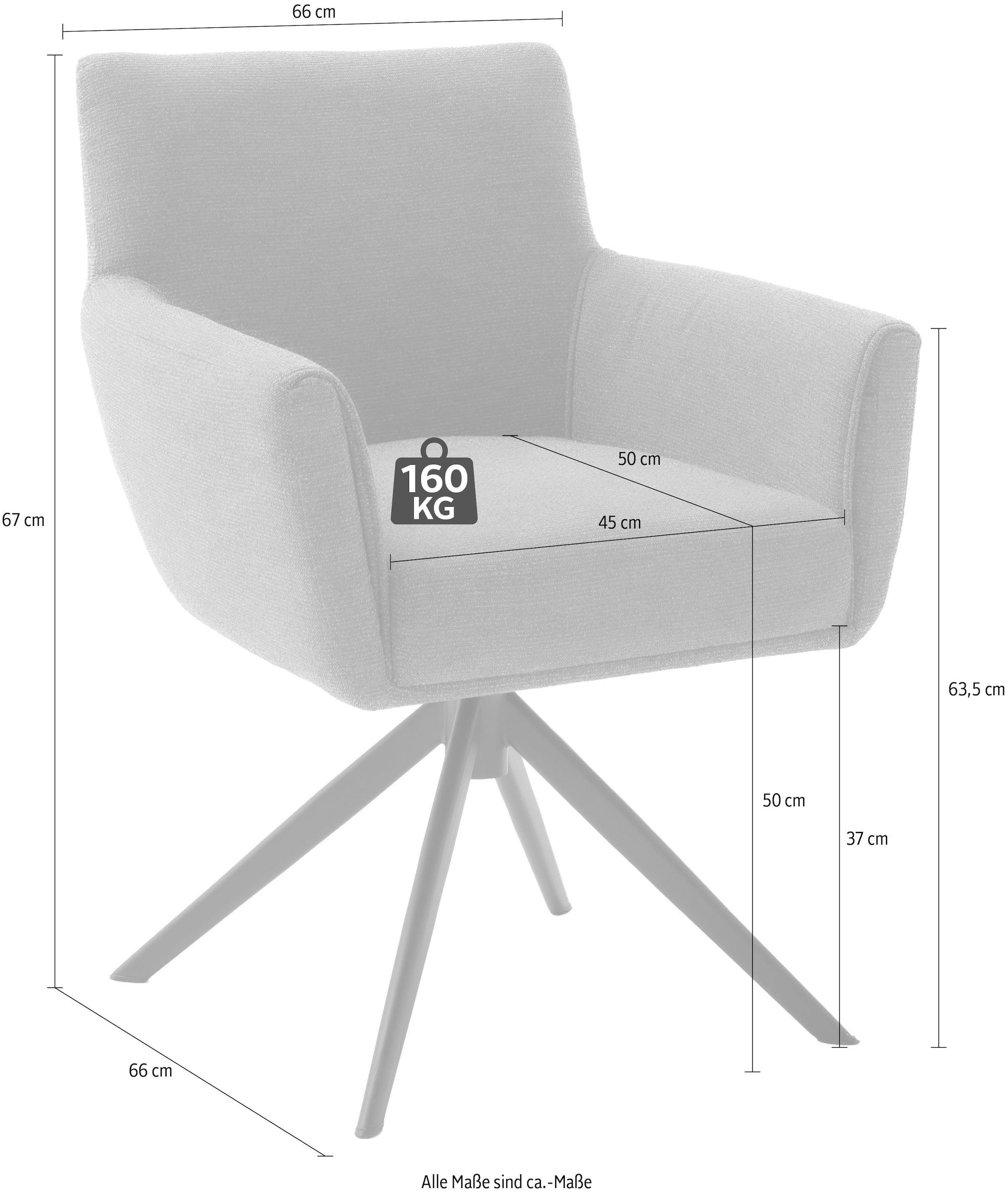 MCA furniture 4-Fussstuhl »WILSON Esszimmerstuhl, Armlehnstuhl, Polsterstuhl, modern«, (Set), 2 St., Flachgewebe, Stuhl, Armlehnenstuhl, drehbar, Taschenfederkern, belastbar 160 kg,XXL