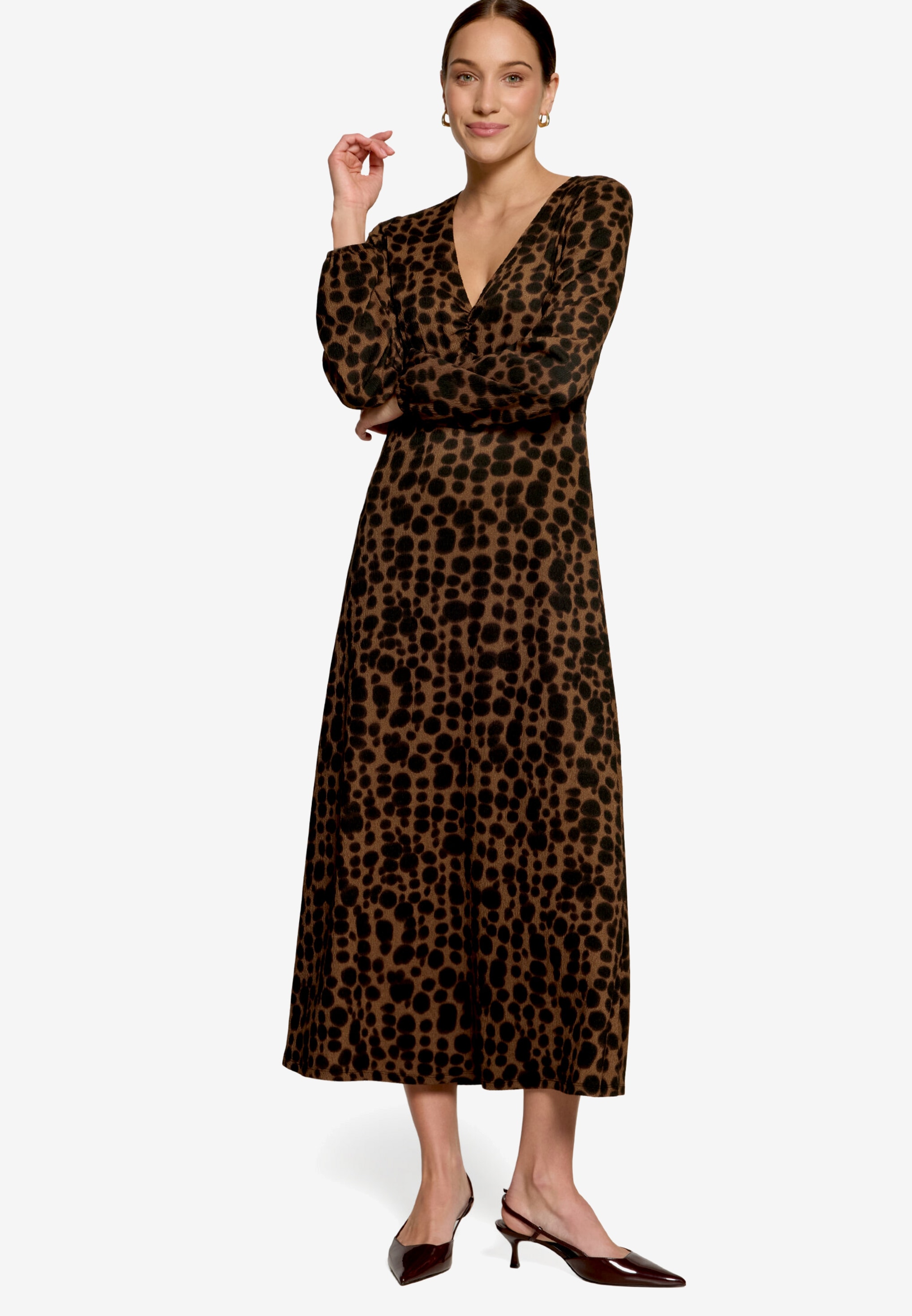 Image of Zero Maxikleid Ohne Taschen Gemustertes Maxikleid mit V-Ausschnitt