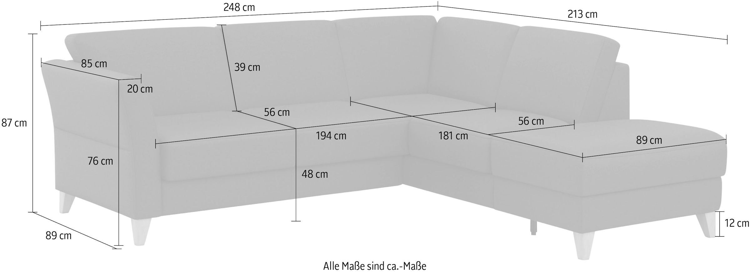 sit&more Ecksofa »Visby L-Form«, Wahlweise mit Bettfunktion und Stauraum, frei im Raum stellbar