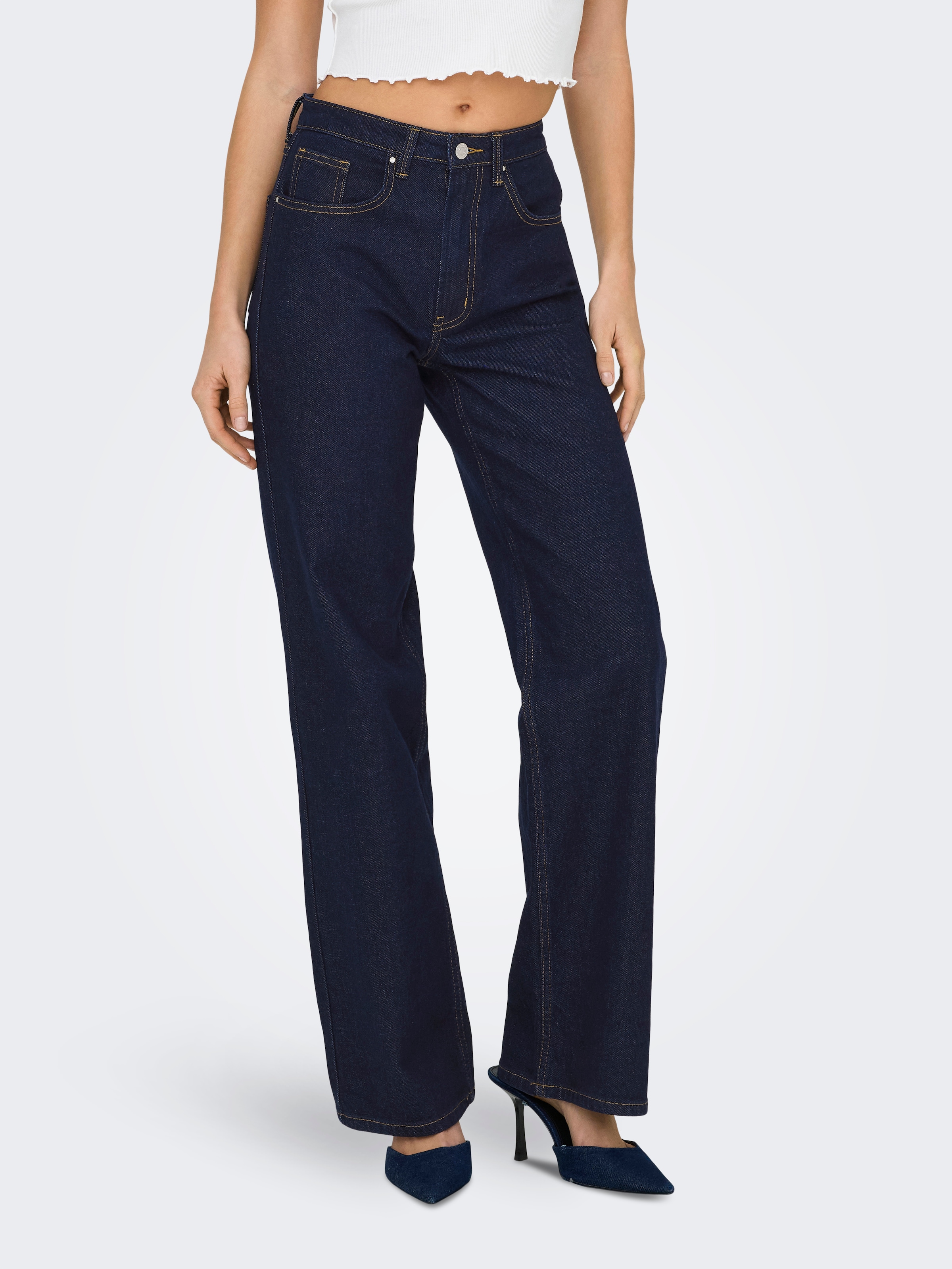 Image of ONLY High-waist-Jeans "ONLJUICY HW WIDE RINSE DNM MAS763 NOOS" Baumwollmischung