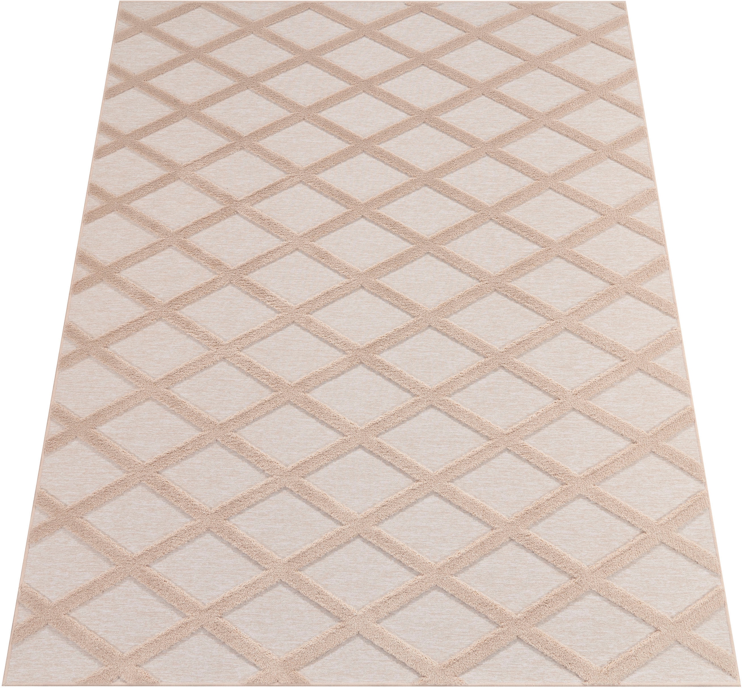 Paco Home Teppich »Utrecht 642«, rechteckig, 4 mm Höhe, Kurzflor, Uni Farben, 3D-Design, Rauten Muster, Hoch-Tief Effekt