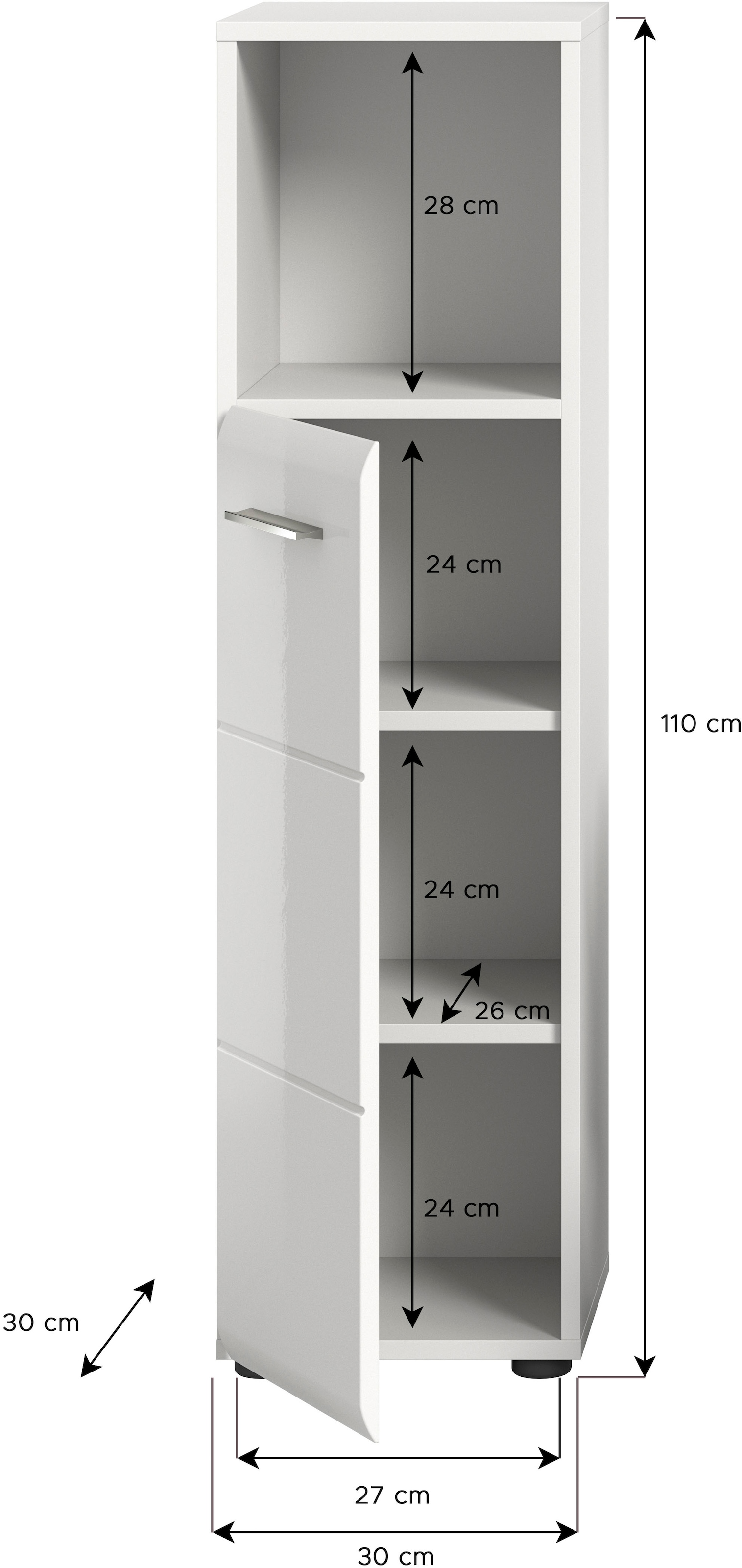 INOSIGN Midischrank »Florenz, Höhe 110 cm, 1 Tür, 2 Einlegeböden, 1 offenes Fach«, Türanschlag wechselbar, hochwertige MDF Front, Badschrank, Bad