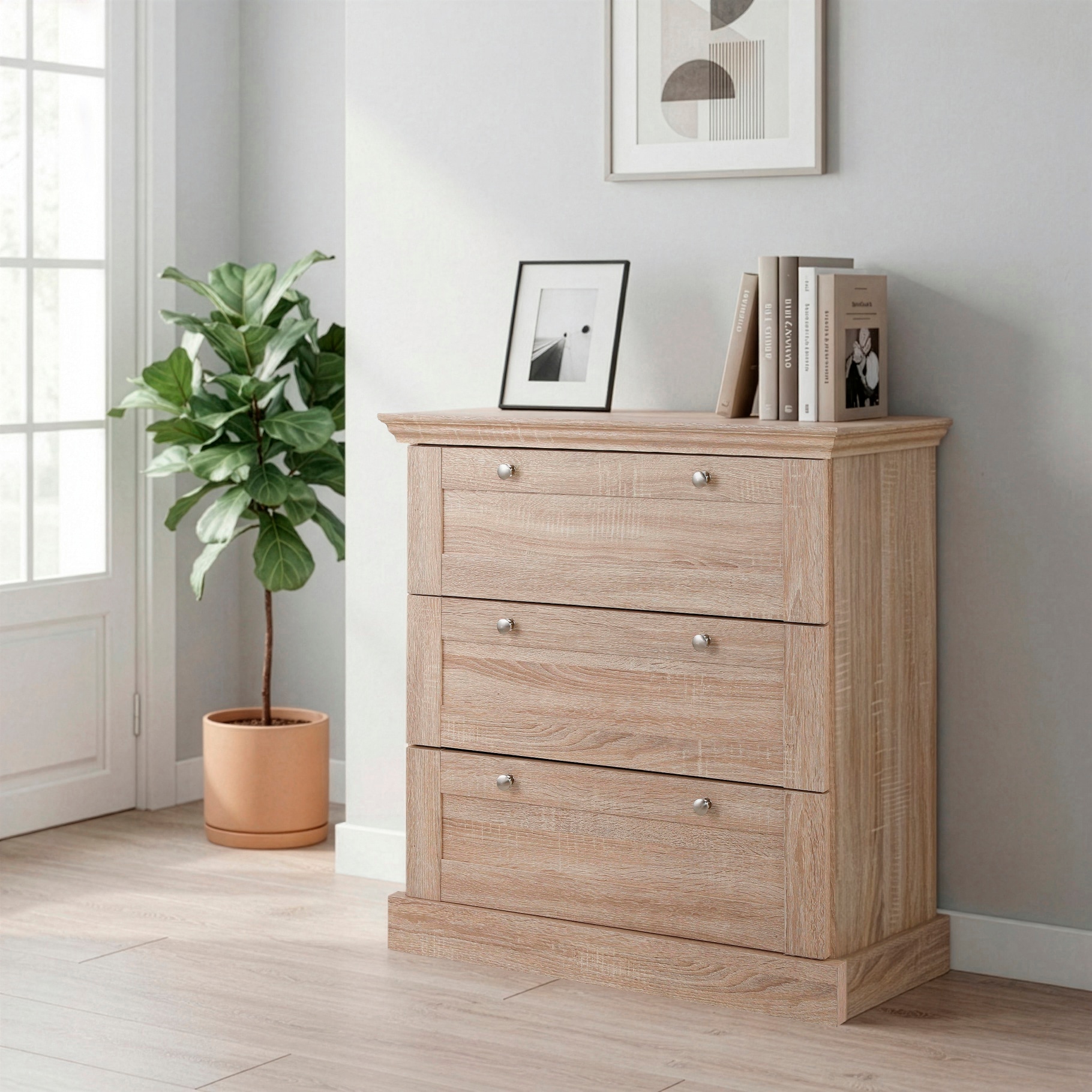 GOODproduct Commode à tiroirs »Binz« avec belles poignées en métal, 3 tiroirs, largeur 75 cm
