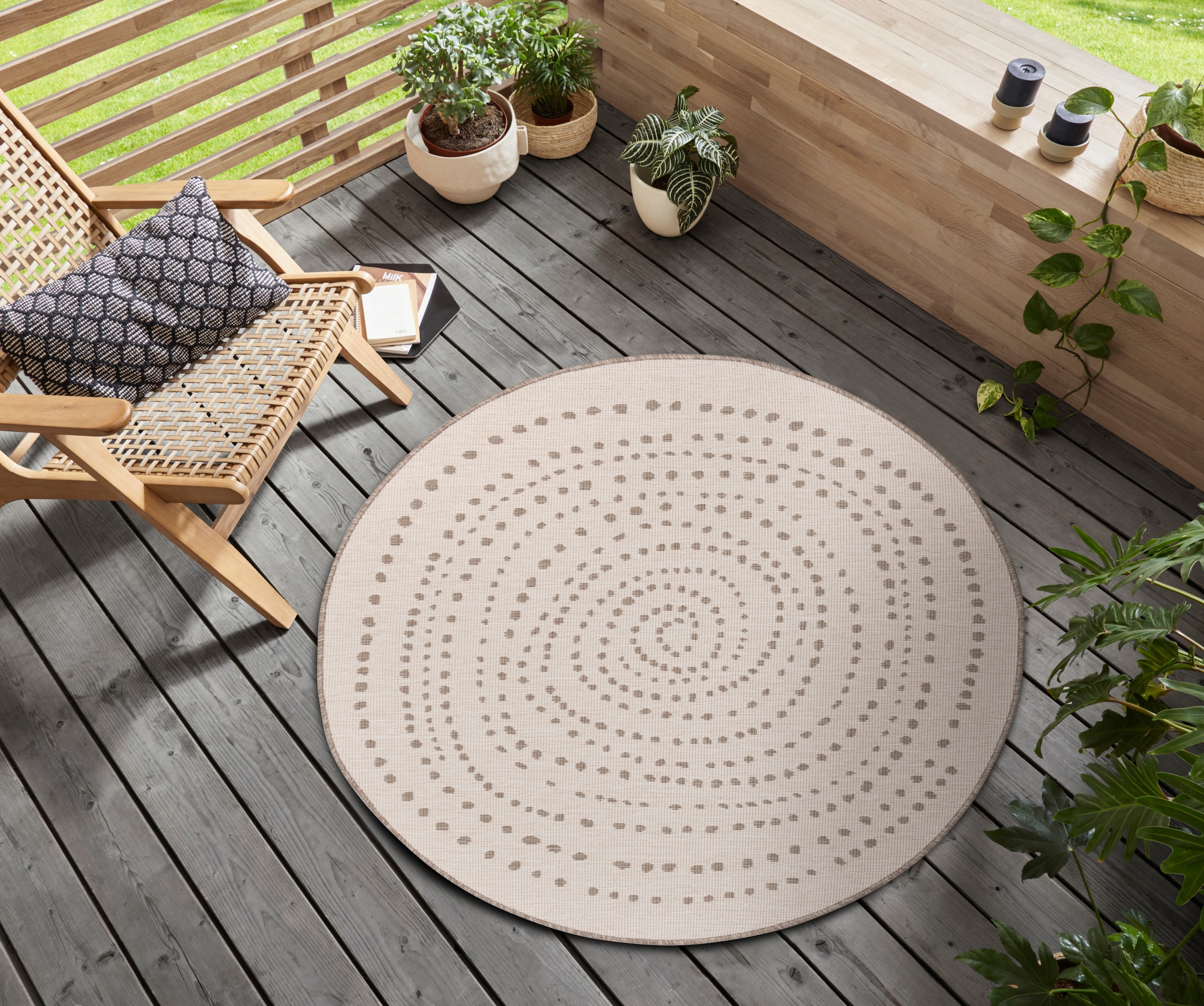 NORTHRUGS Teppich »Bali«, rund, 5 mm Höhe, In-& Outdoor, Wetterfest, Balkon, Garten, Wohnzimmer, Wasserfest