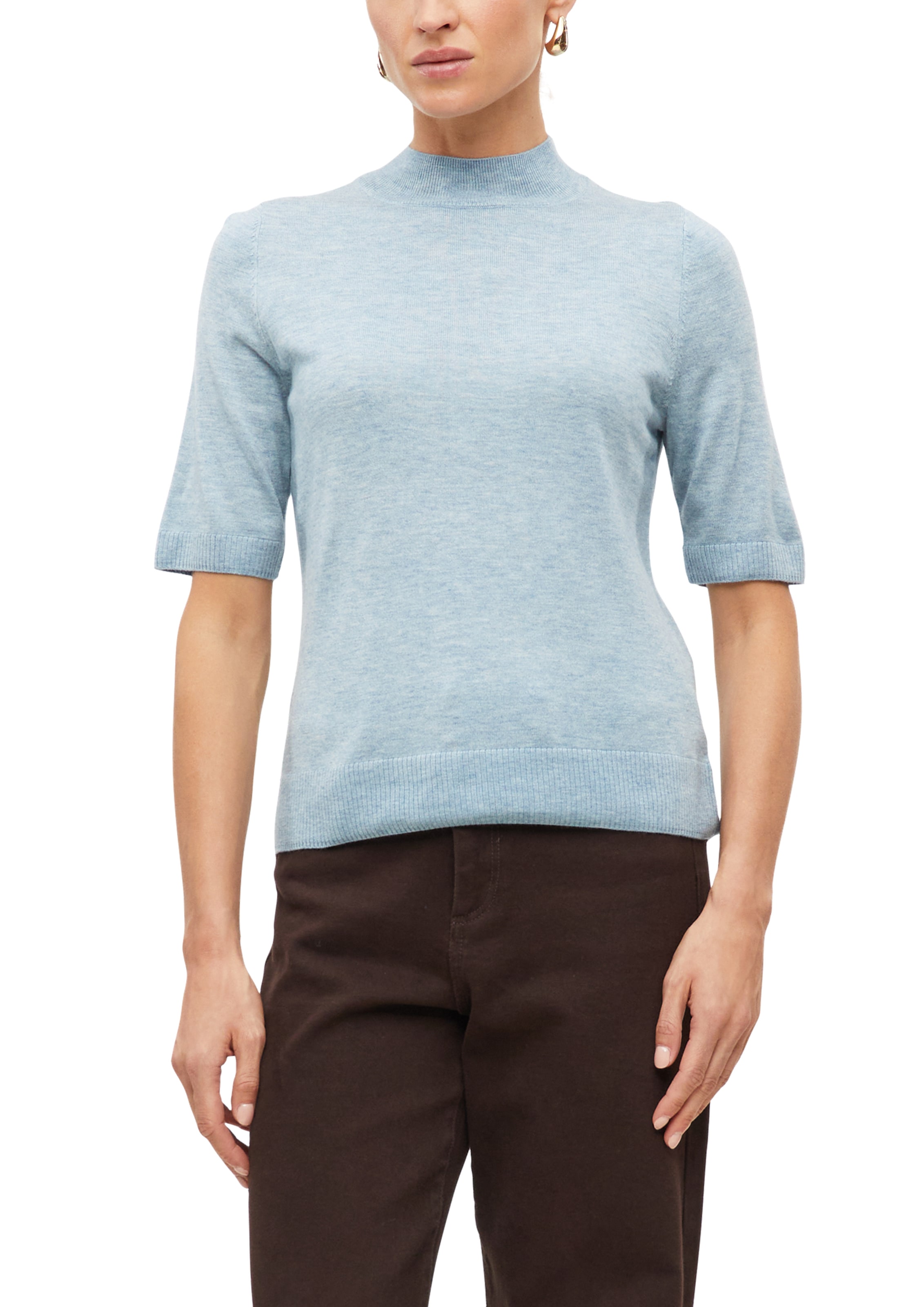 Image of s.Oliver BLACK LABEL Strickpullover Kurzarm-Strickpullover mit Stehkragen