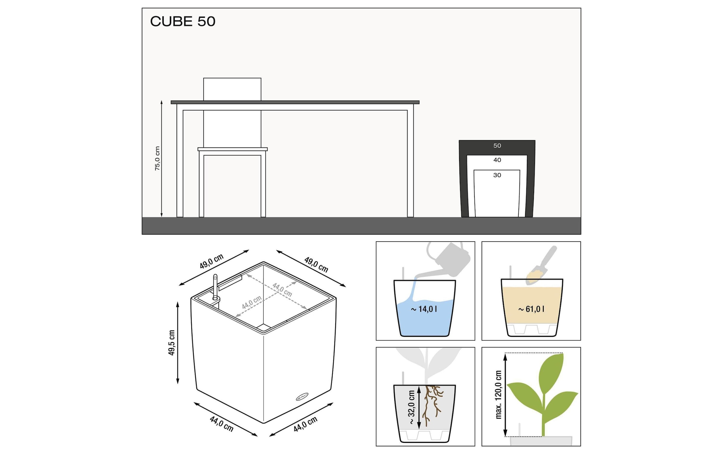   Pflanzkübel »Lechuza Cube 50 hochglanz«
