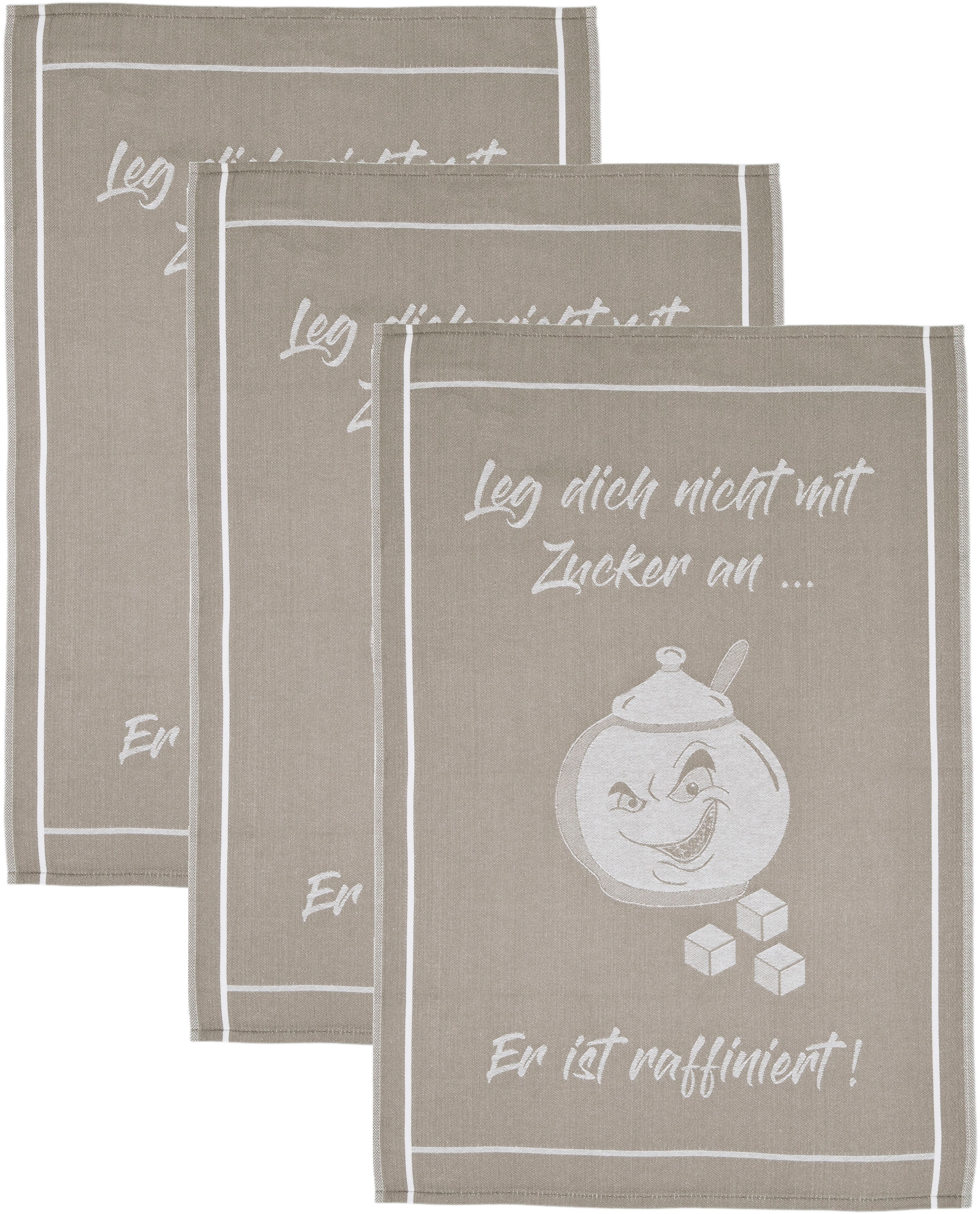 Image of ROSS Geschirrtuch "Leg dich nicht mit Zucker an, er ist raffiniert" Sprüchetuch, aus 100% Baumwolle