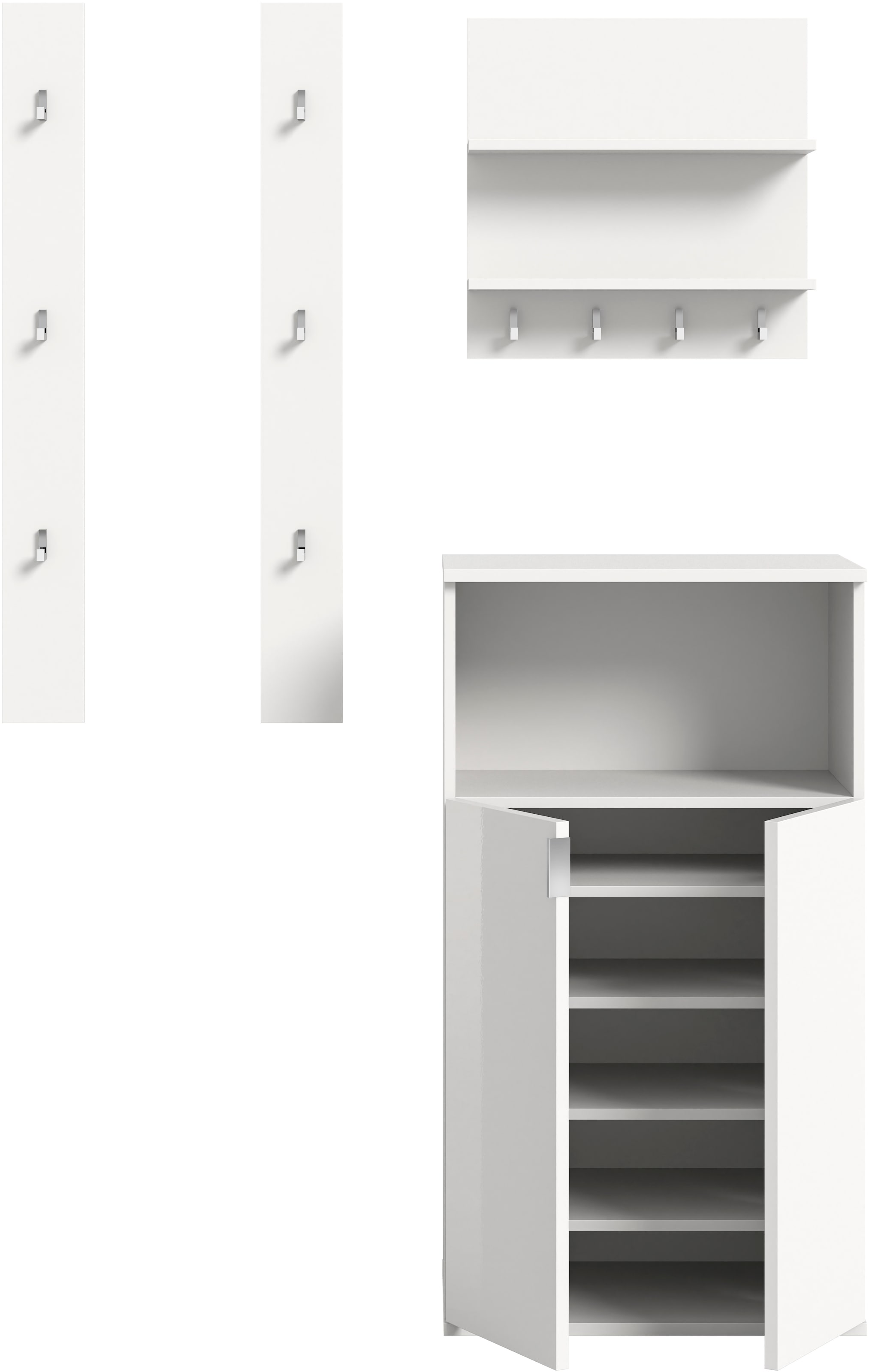 INOSIGN Garderoben-Set »Trondheim, Garderobenset 3-tlg. Breite 111 cm,«, (3 St.), hochglanz, best. aus: Paneele, Schuhkommode, Flur, Diele