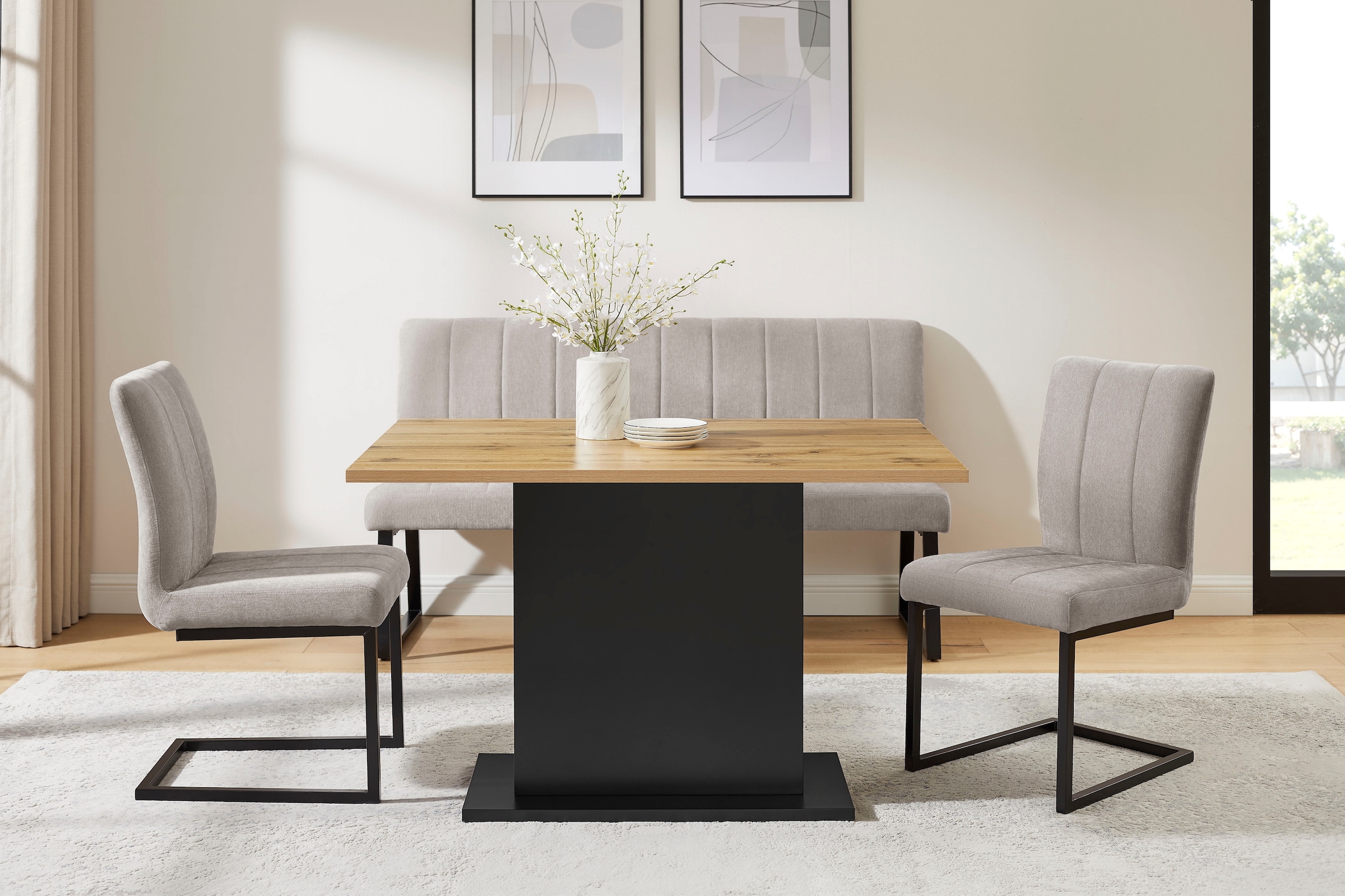 GOODproduct Esstisch »Hennia« Säulensockel, integrierte Ablagefächer, Breite 120 cm