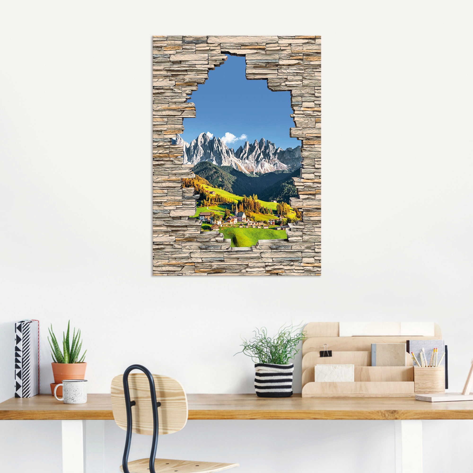 Artland Wandbild »Alpen Berge Santa Maddalena Stein Mauer«, Berge & Alpenbilder, (1 St.), als Alubild, Outdoorbild, Wandaufkleber in verschied. Grössen