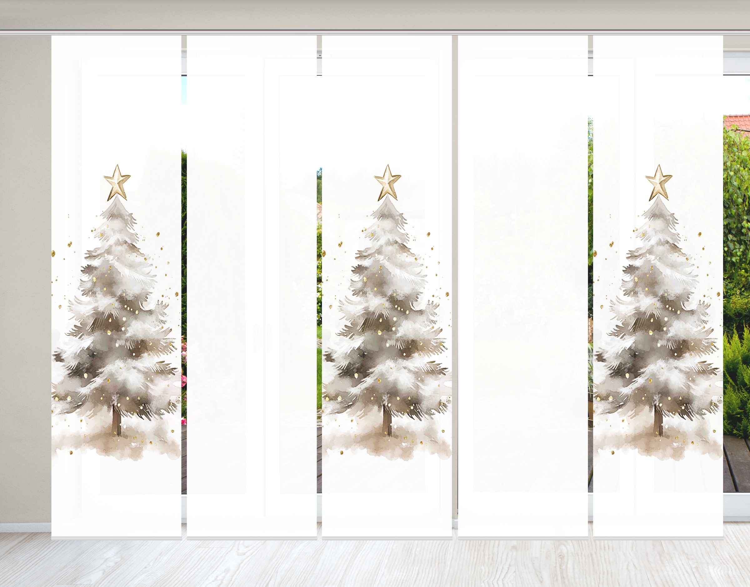 Image of HOME WOHNIDEEN Schiebegardine "CHRISTMAS TREE" Paneelwagen 5 Stk. tlg. SET, Schiebewand, Dekostoff, Digitaldruck