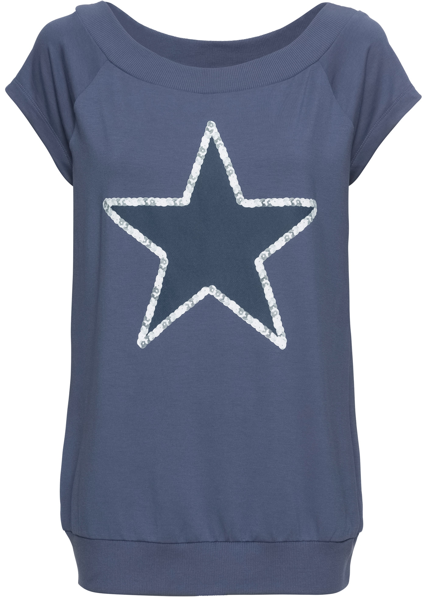 bonprix T-Shirt bequeme Passform, U-Boot-Ausschnitt, Rippbündchen