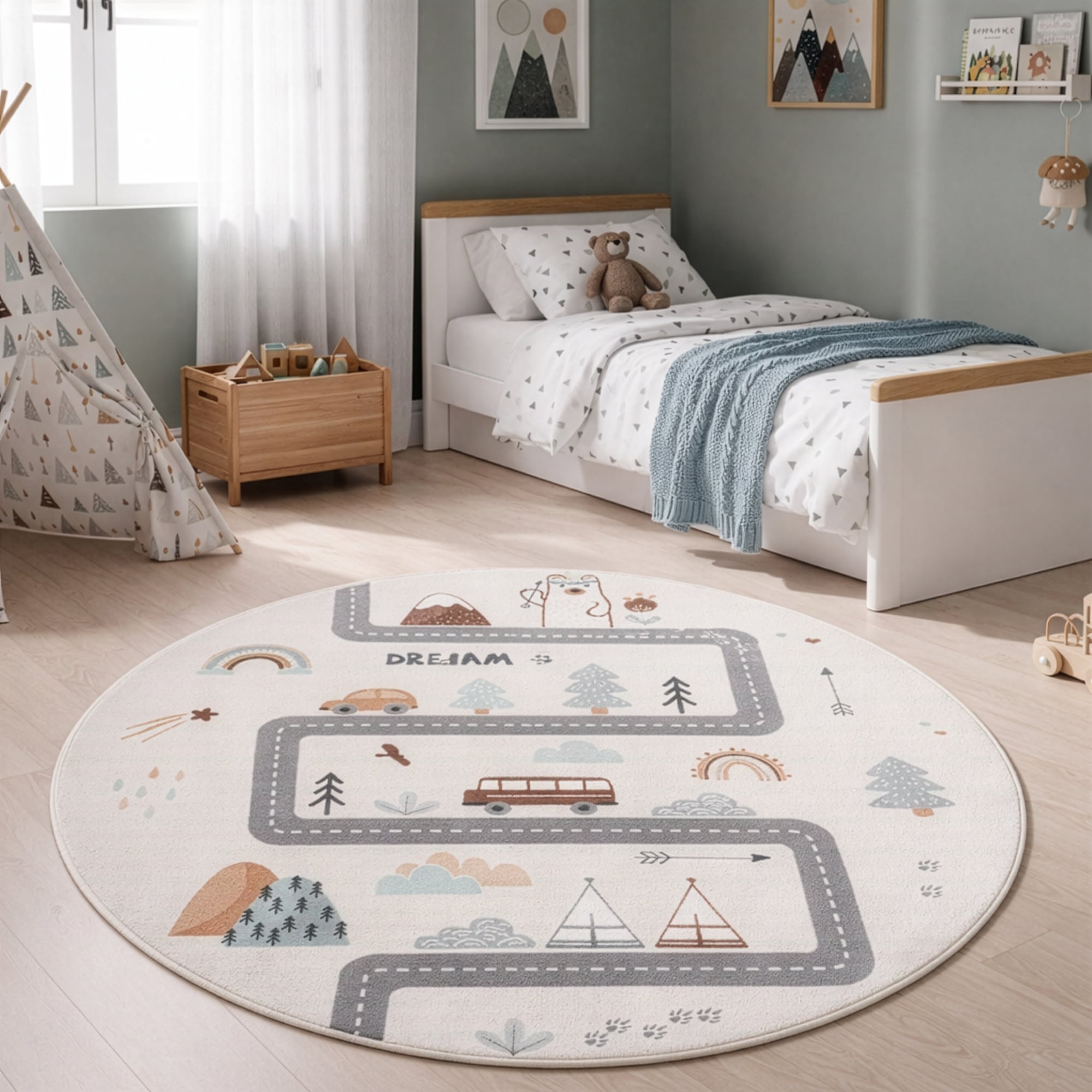 Image of Ayyildiz Teppiche Kinderteppich "COCO 1134, auch in rund erhältlich" rund 8 mm Höhe Waschbar bei 30 C, rutschhemmend, OEKO-TEX zertifiziert, Strasse