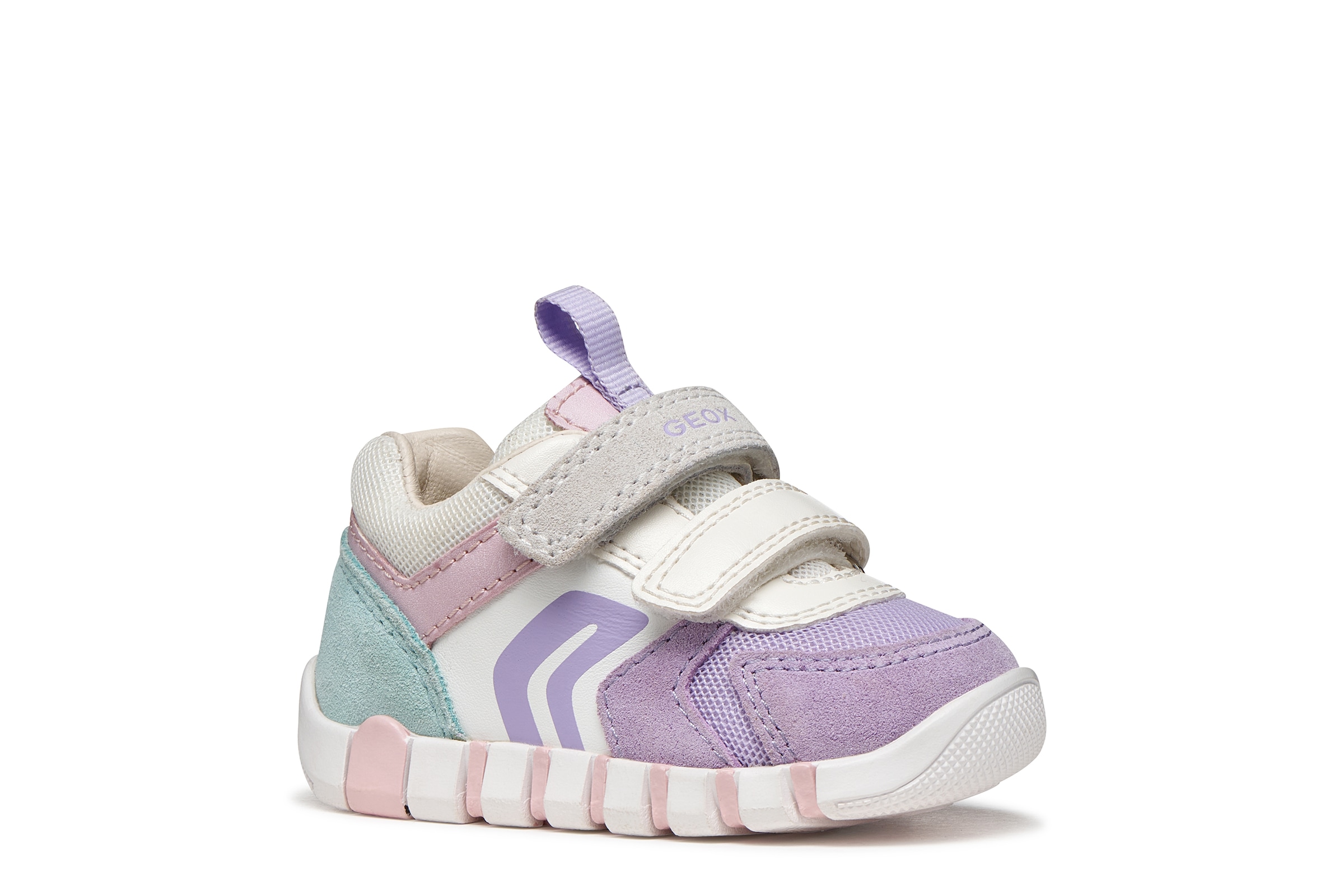 Image of Geox Lauflernschuh "B IUPIDOO GIRL" Babyschuh mit pastellfarbenen Besätzen, Grössenschablone zum Download