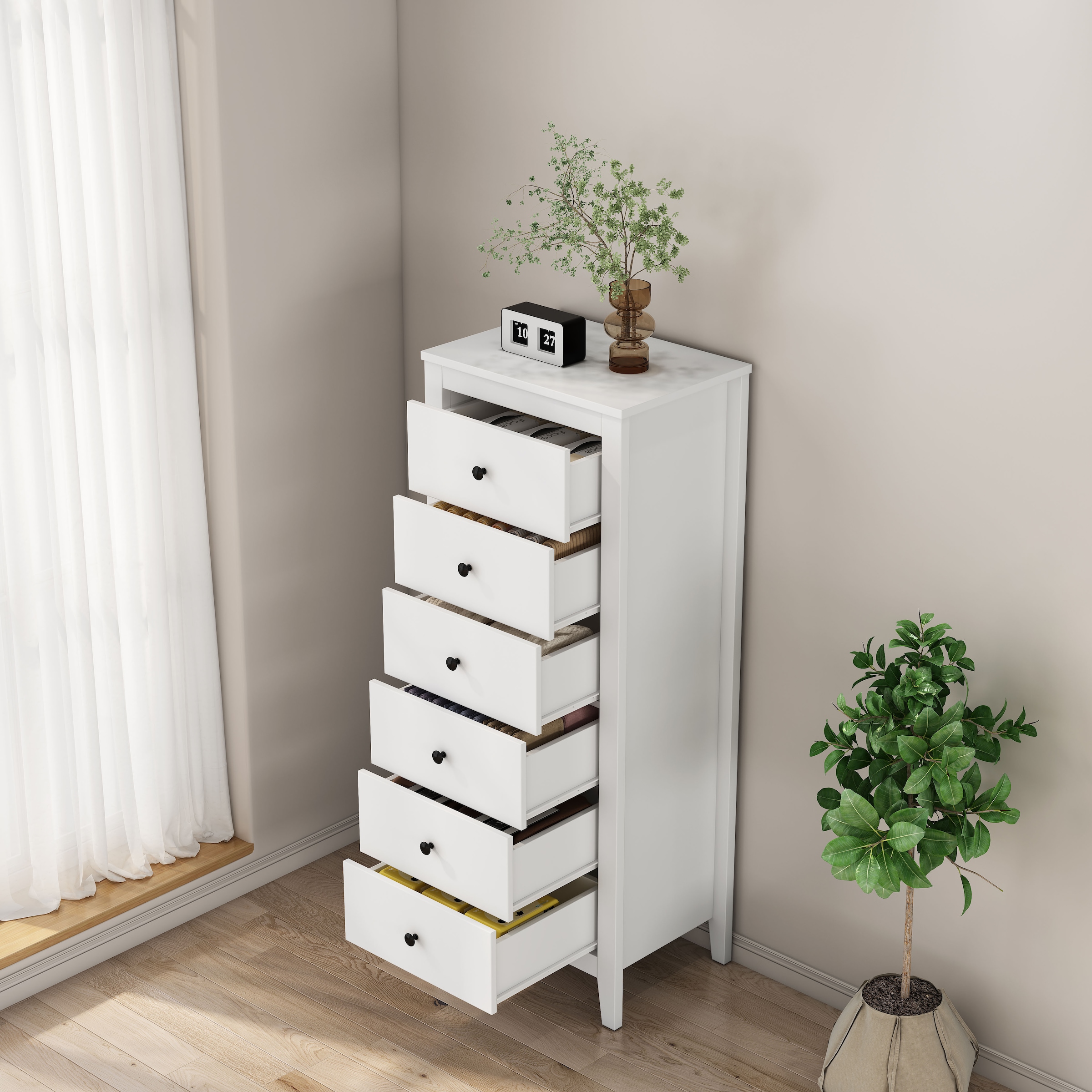 GOODproduct Commode combinée »Borkum Sideboard Anrichte mit 6 Schubladen Landhaus weiss Bestseller« hochwertige Griffe aus Metall, 