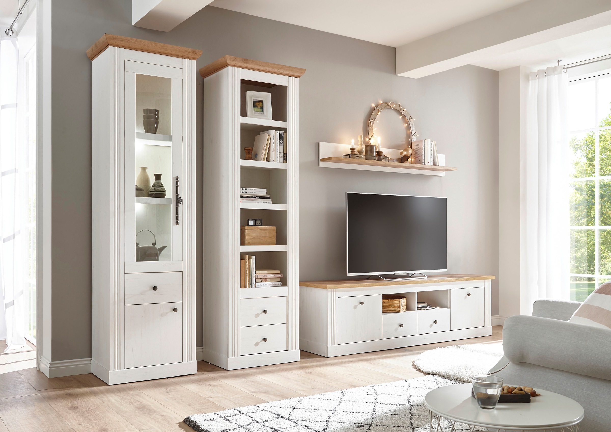 Image of GOODproduct Wohnwand "Westminster S" Set, Vitrine, Lowboard, Standregal, Wandregal, 4 Stk. tlg.