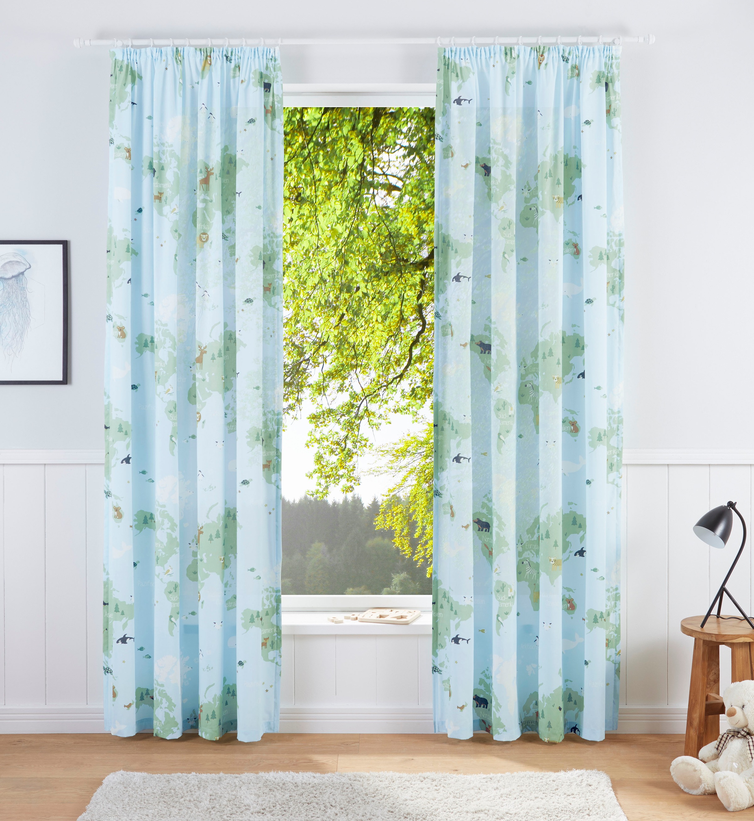 Image of Lüttenhütt Vorhang »Weltkarte«, (1 St.), Nachhaltige Kindergardine, bedruckt, halbtransparent, verschiedene Grössen bei Ackermann Versand Schweiz